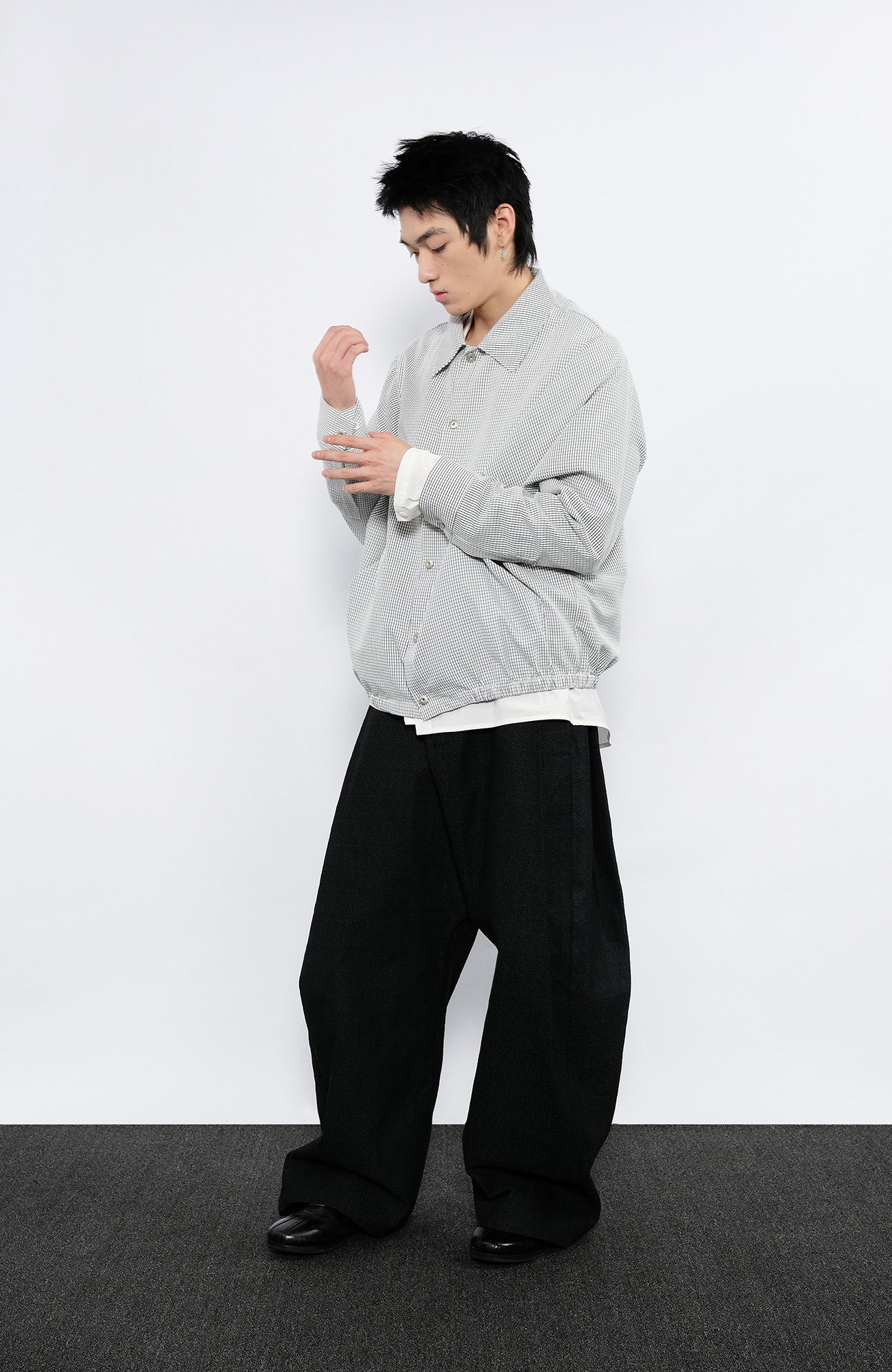 7440 37 1 Grid Check Batwing Sleeves Shirt, premium urban and streetwear designers apparel on PROJECTISR.com, 7440 37 1