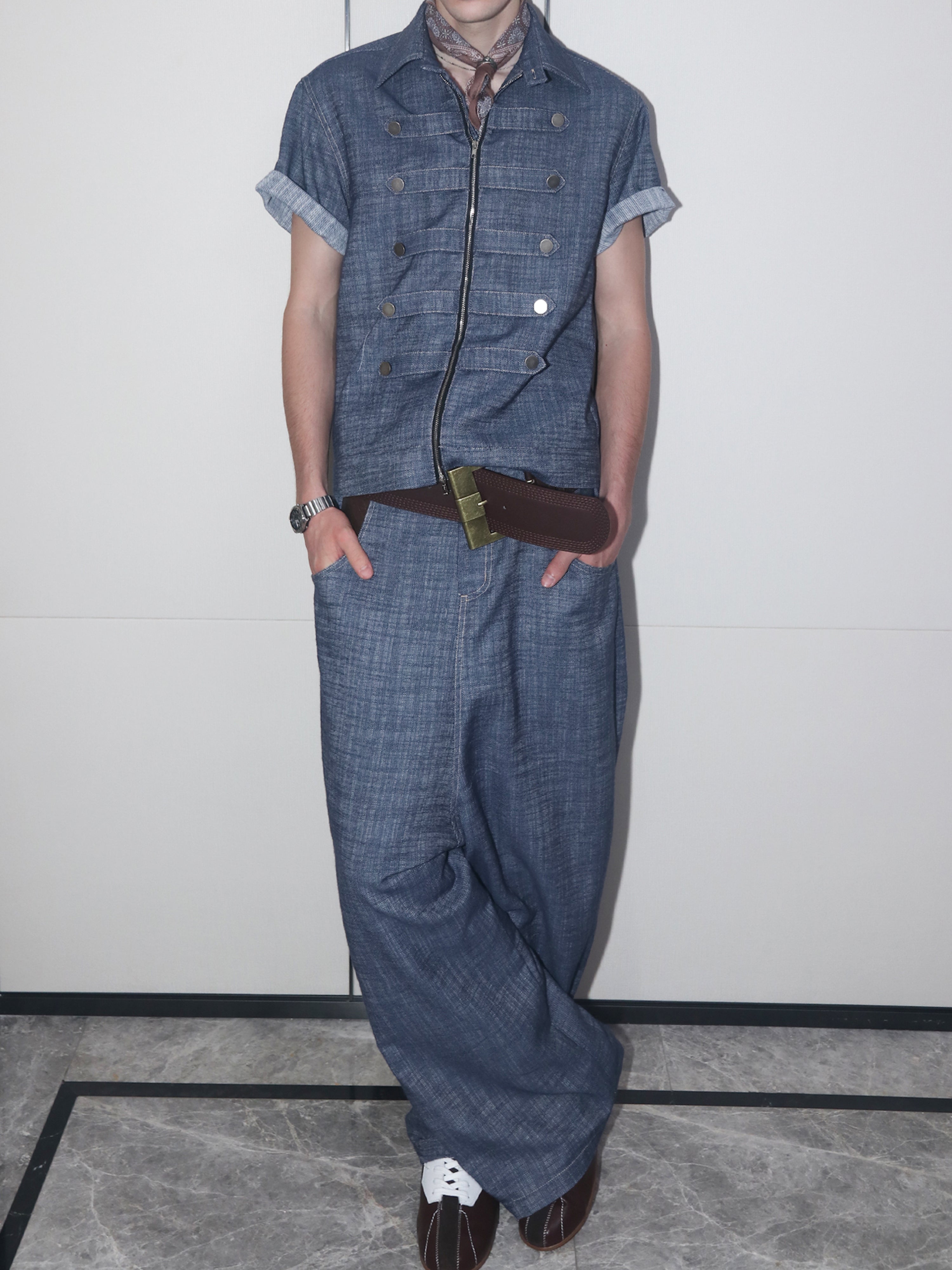 ASSEEN Dropped-Crotch Wide-Leg Linen-Blend Jeans