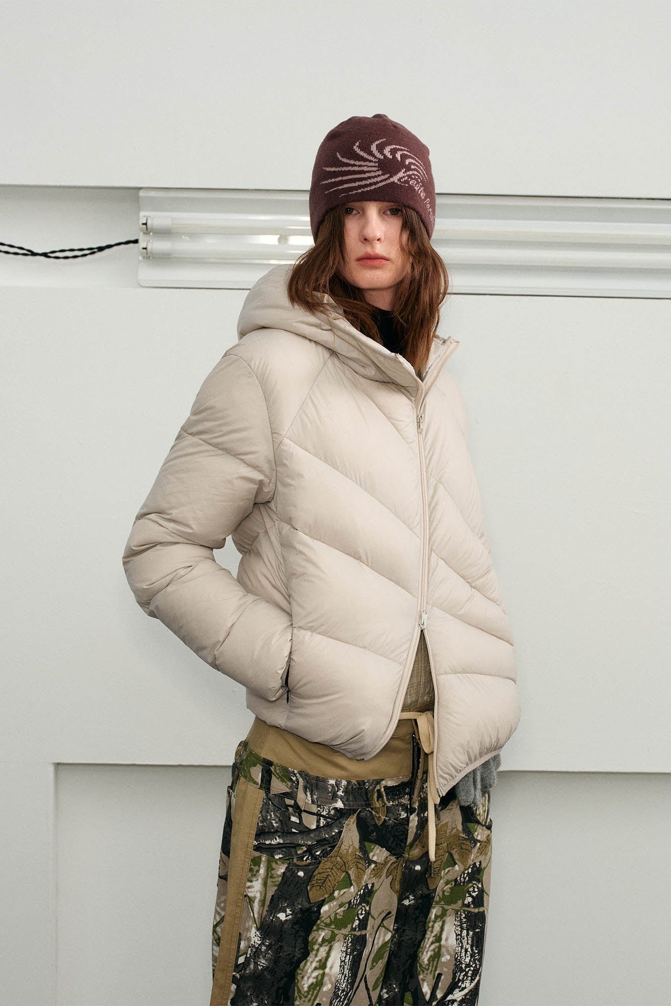 KREATE Asymmetrical Quilted Hooded Down Jacket