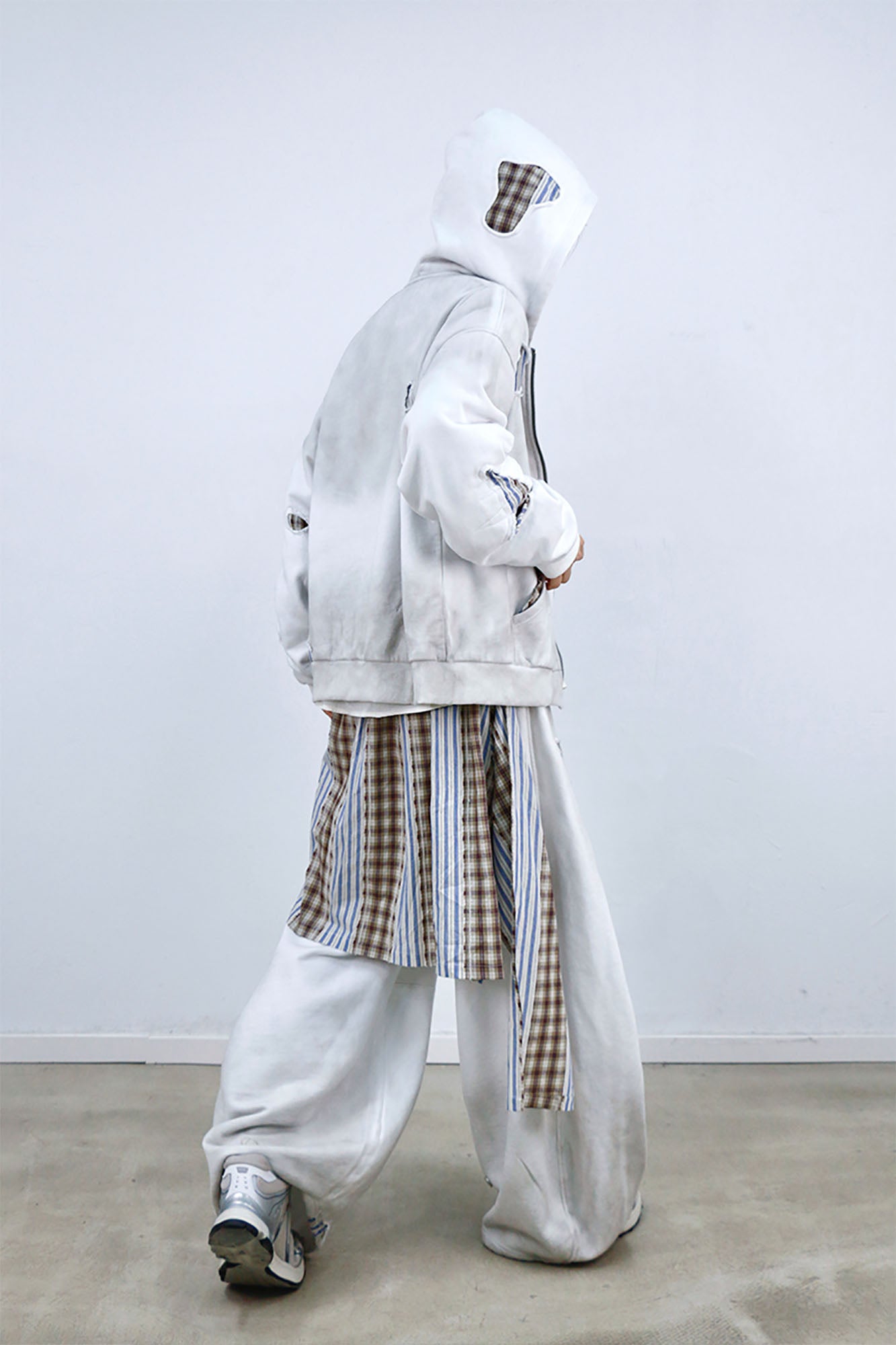 RELABEL Distressed Detachable Plaid Drape Sweatpants, premium urban and streetwear designers apparel on PROJECTISR.com, RELABEL