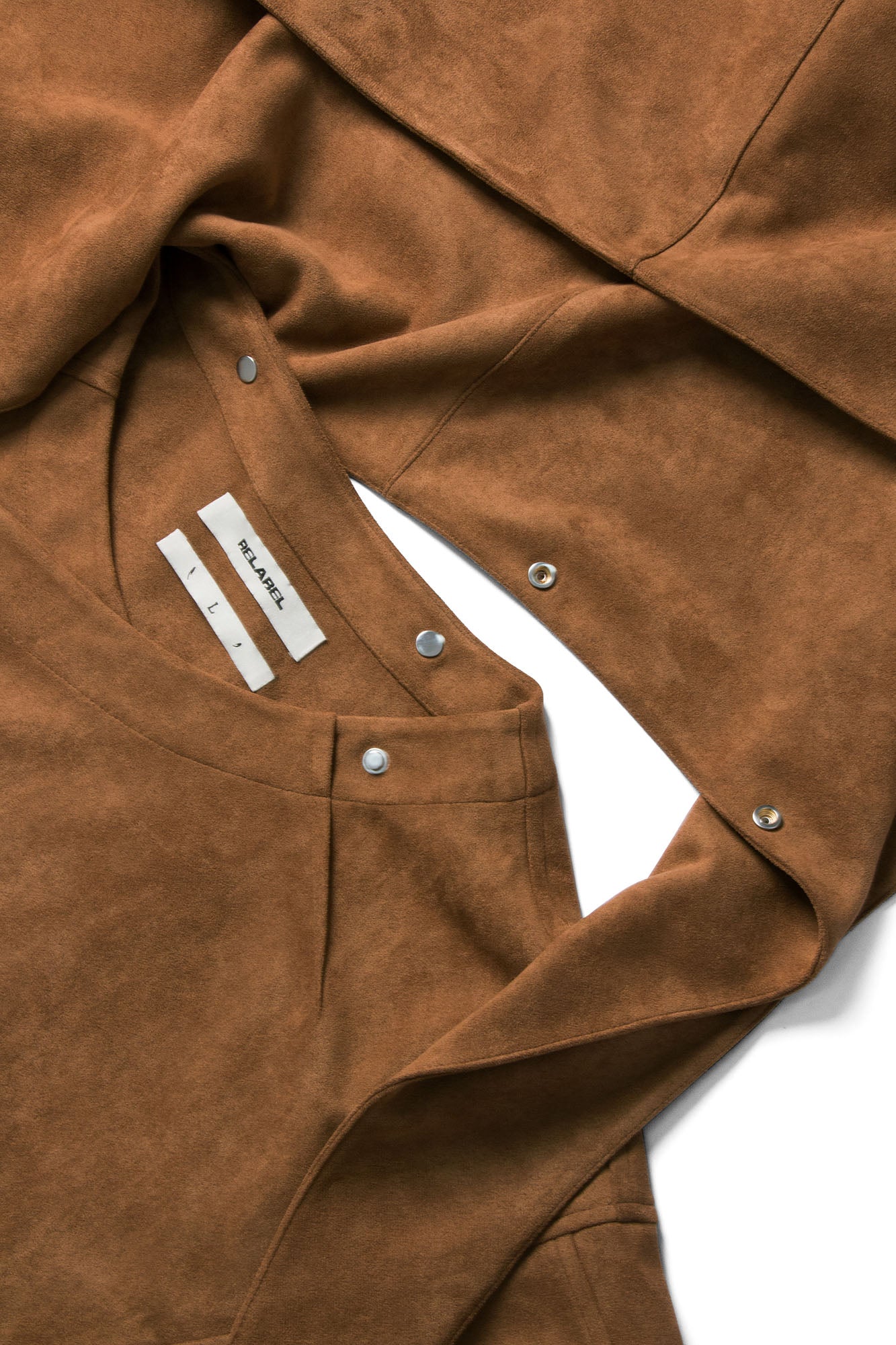 RELABEL Asymmetrical-Zip Detachable-Hood Suede Jacket Brown