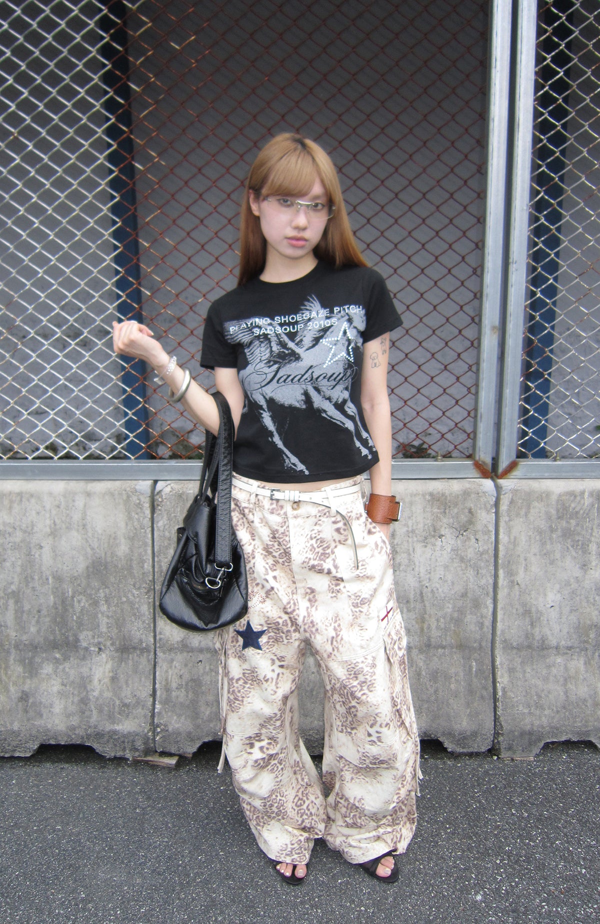 SADSOUP Leopard Star Patched Wide-Leg Pants