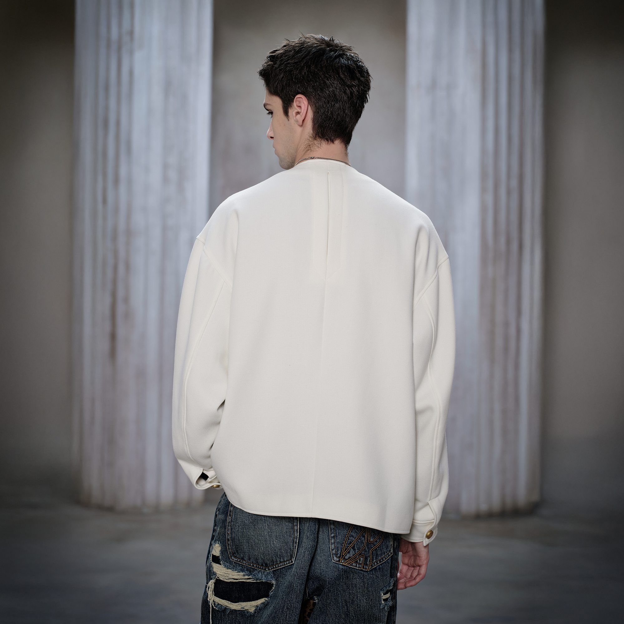 FACEONLAB Badge-Patch Crew-Neck Oversized Jacket