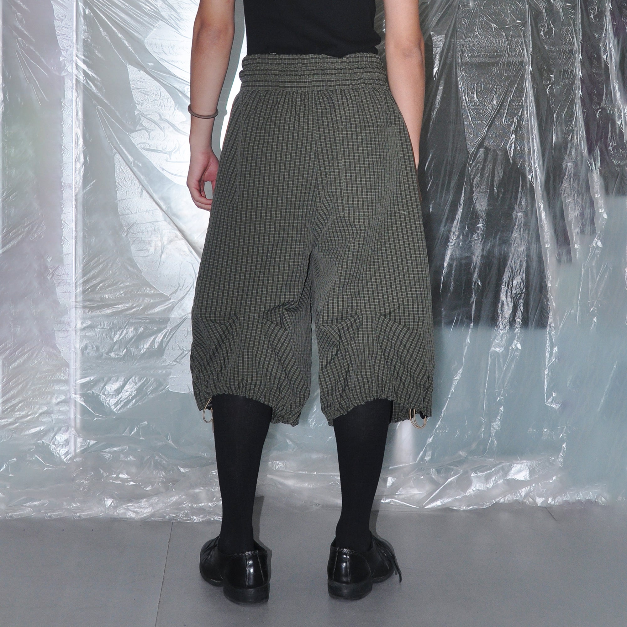 7440 37 1 Check Drawstring Wide-Leg Cropped Pants