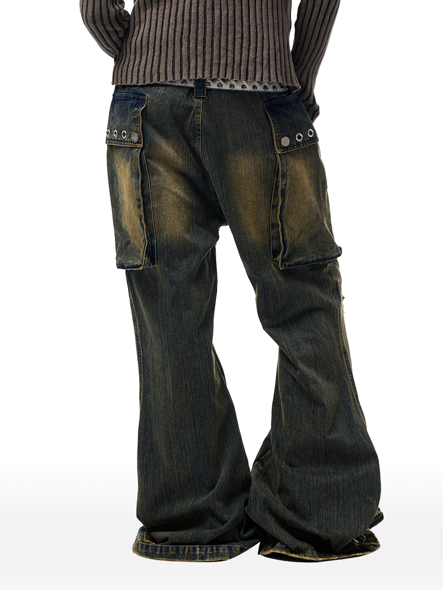 CYCYCY Distressed Big-Pocket Flared Jeans