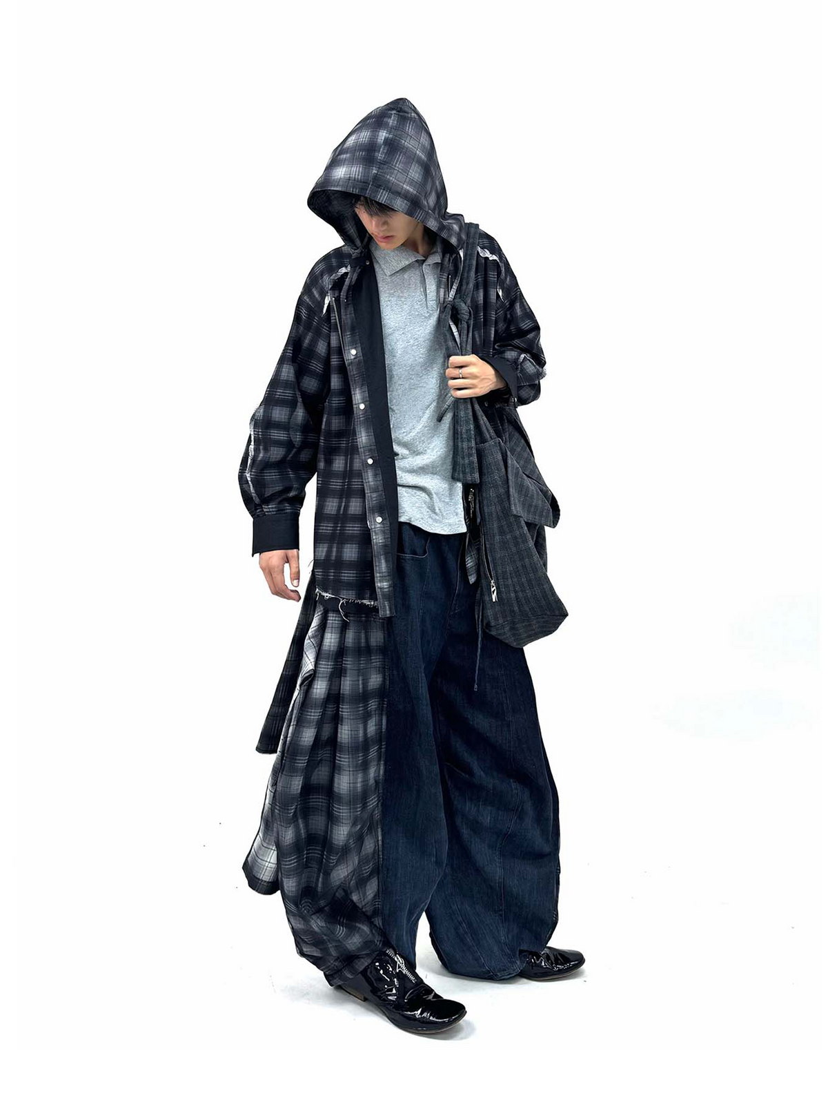 RELABEL Deconstructed Plaid Layered Fleece Cargo Jeans