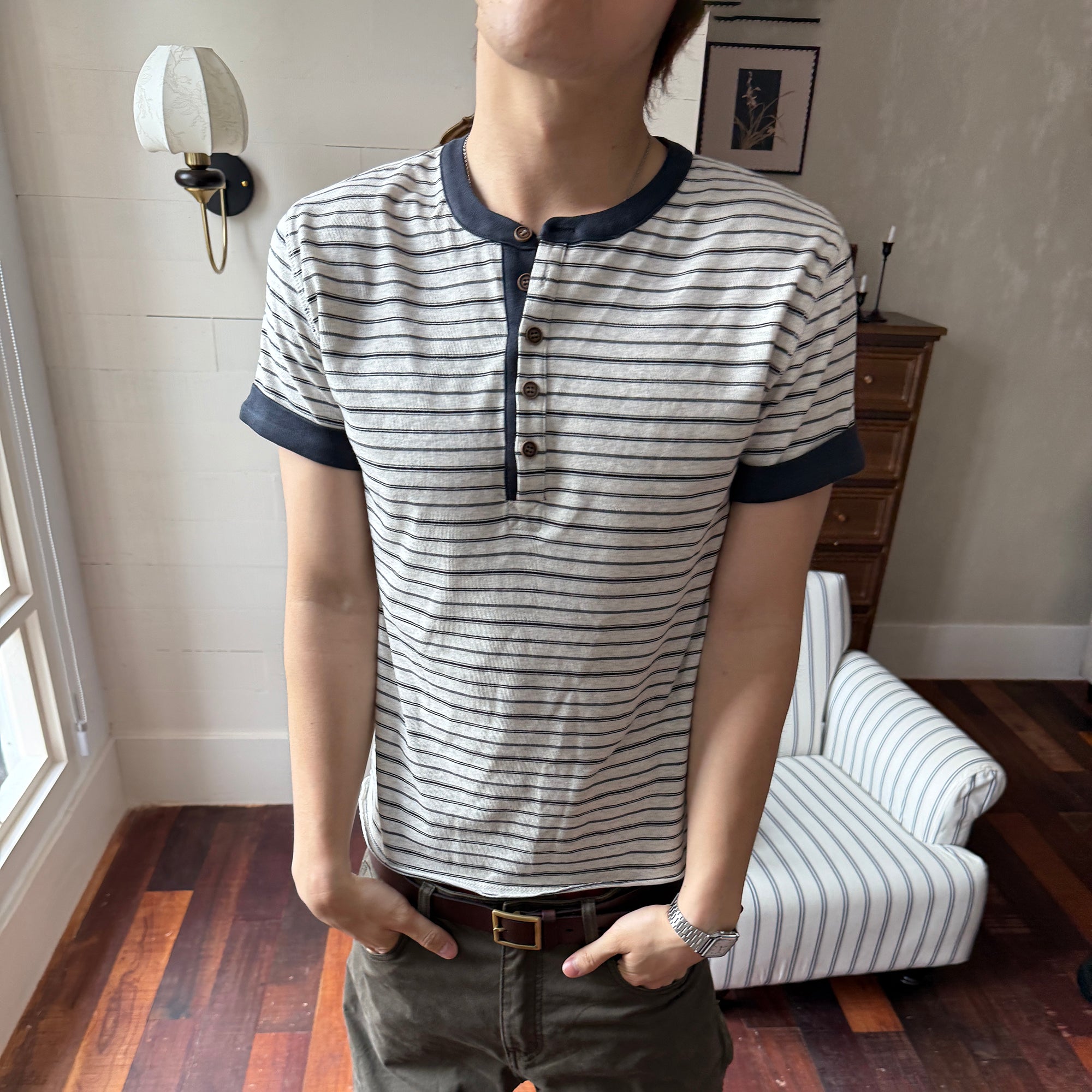 TRECLUB Stripe Henley T-Shirt