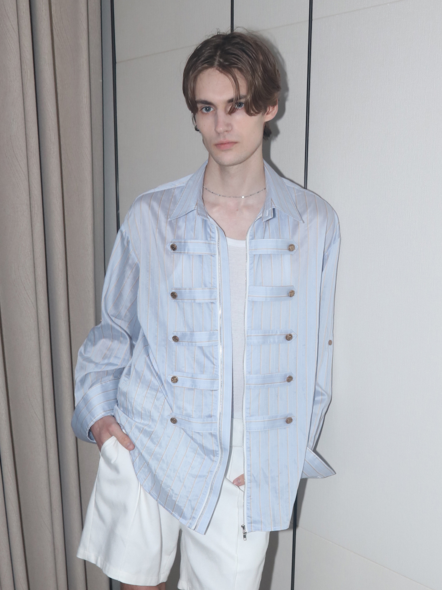 ASSEEN Metallic Thread Coin Button Shirt
