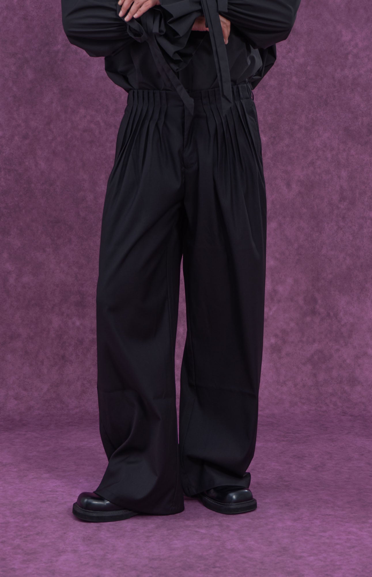 CLP Pleated Waist Structured Wide-Leg Pants