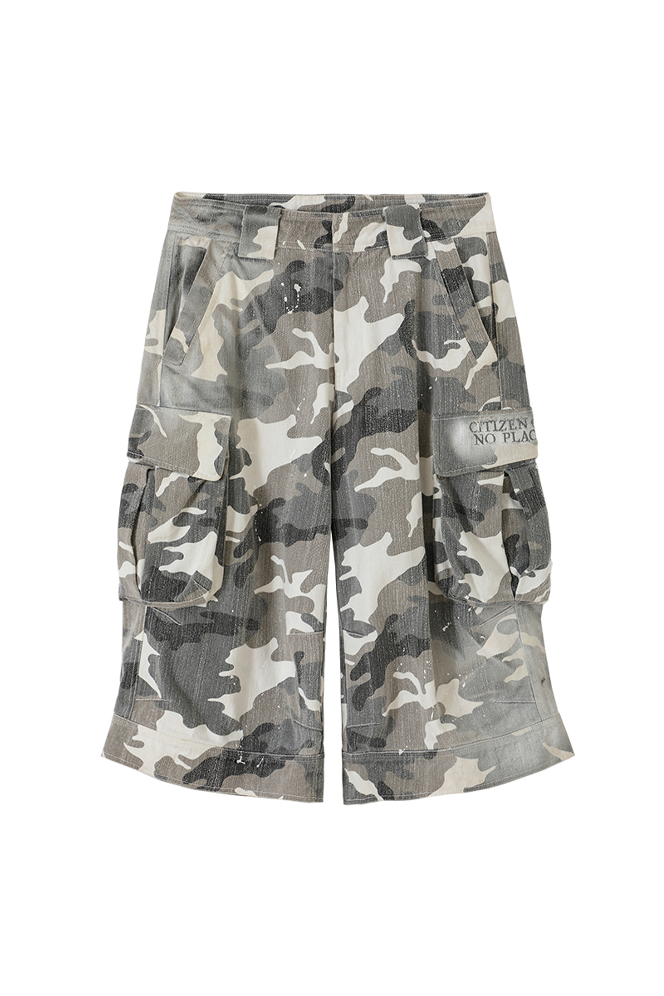 CONPCONP Distressed Spray-Dye Camo Shorts