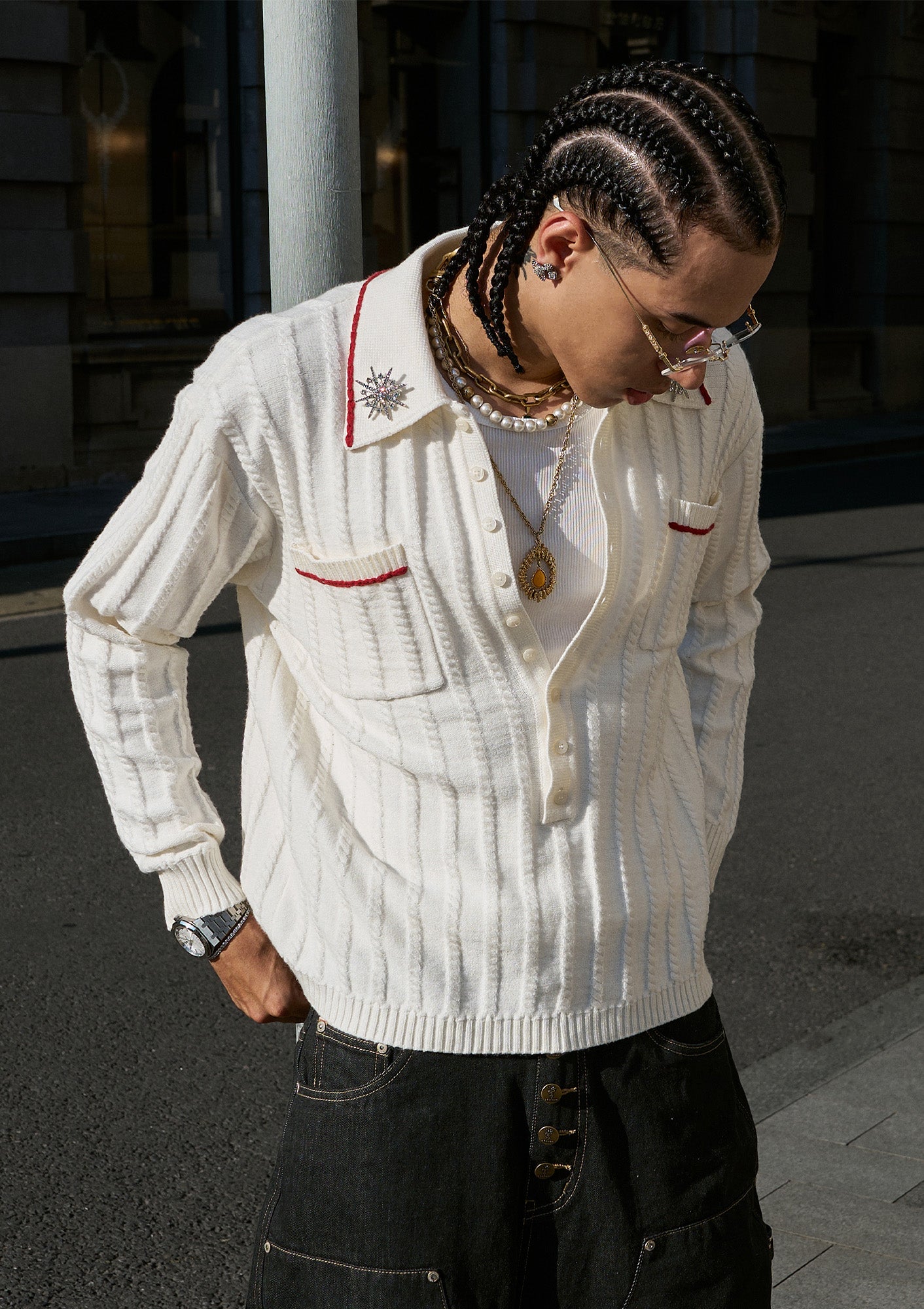 STEEPC Twist-Stitch Contrast Piped Sweater, premium urban and streetwear designers apparel on PROJECTISR.com, STEEPC
