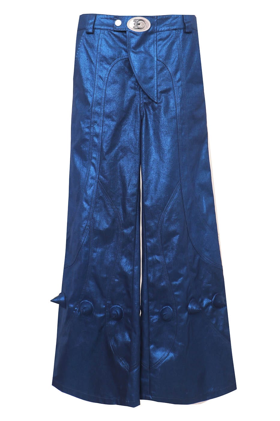 EMBRYO Metallic Devil Horned Wide-Leg Paneled Pants Blue, premium urban and streetwear designers apparel on PROJECTISR.com, EMBRYO