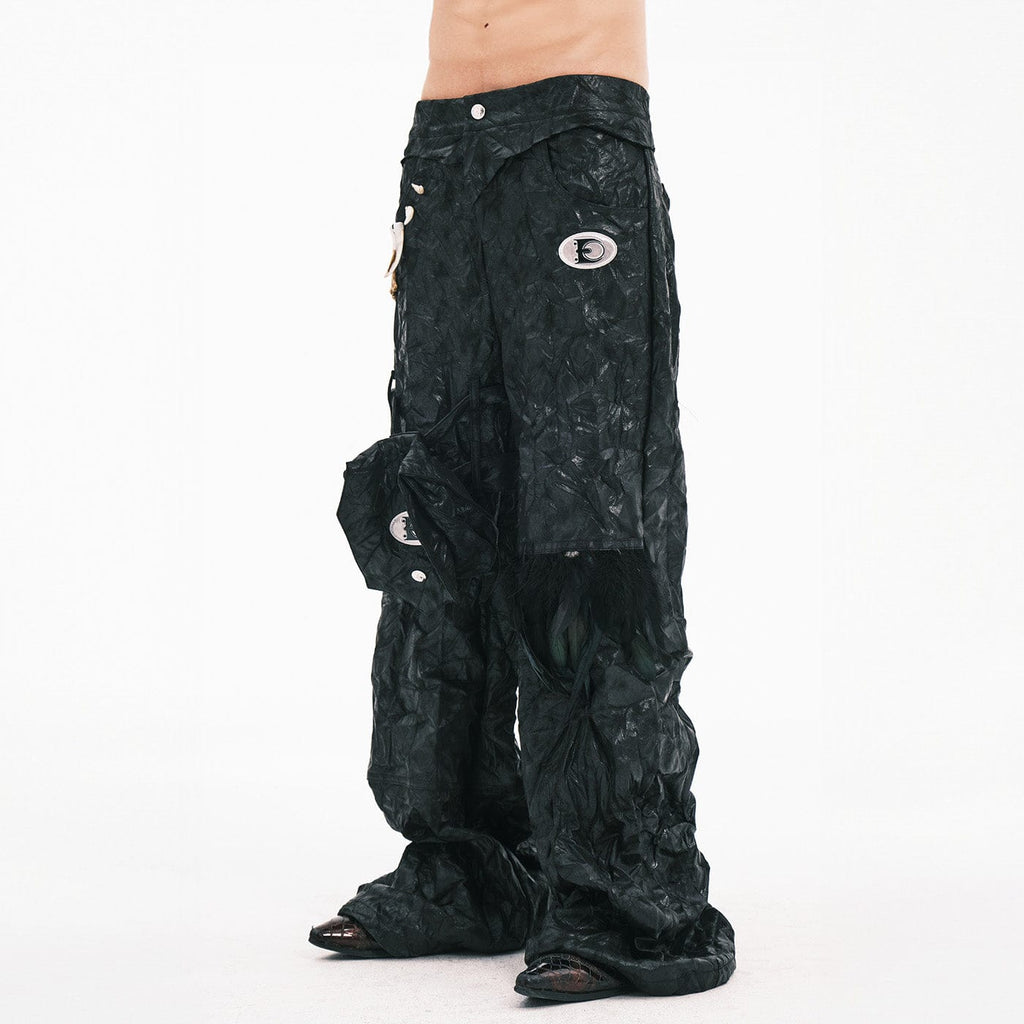 EMBRYO Deconstructed Faux Leather Bone Wrinkled Wide-Leg Pants, premium urban and streetwear designers apparel on PROJECTISR.com, EMBRYO