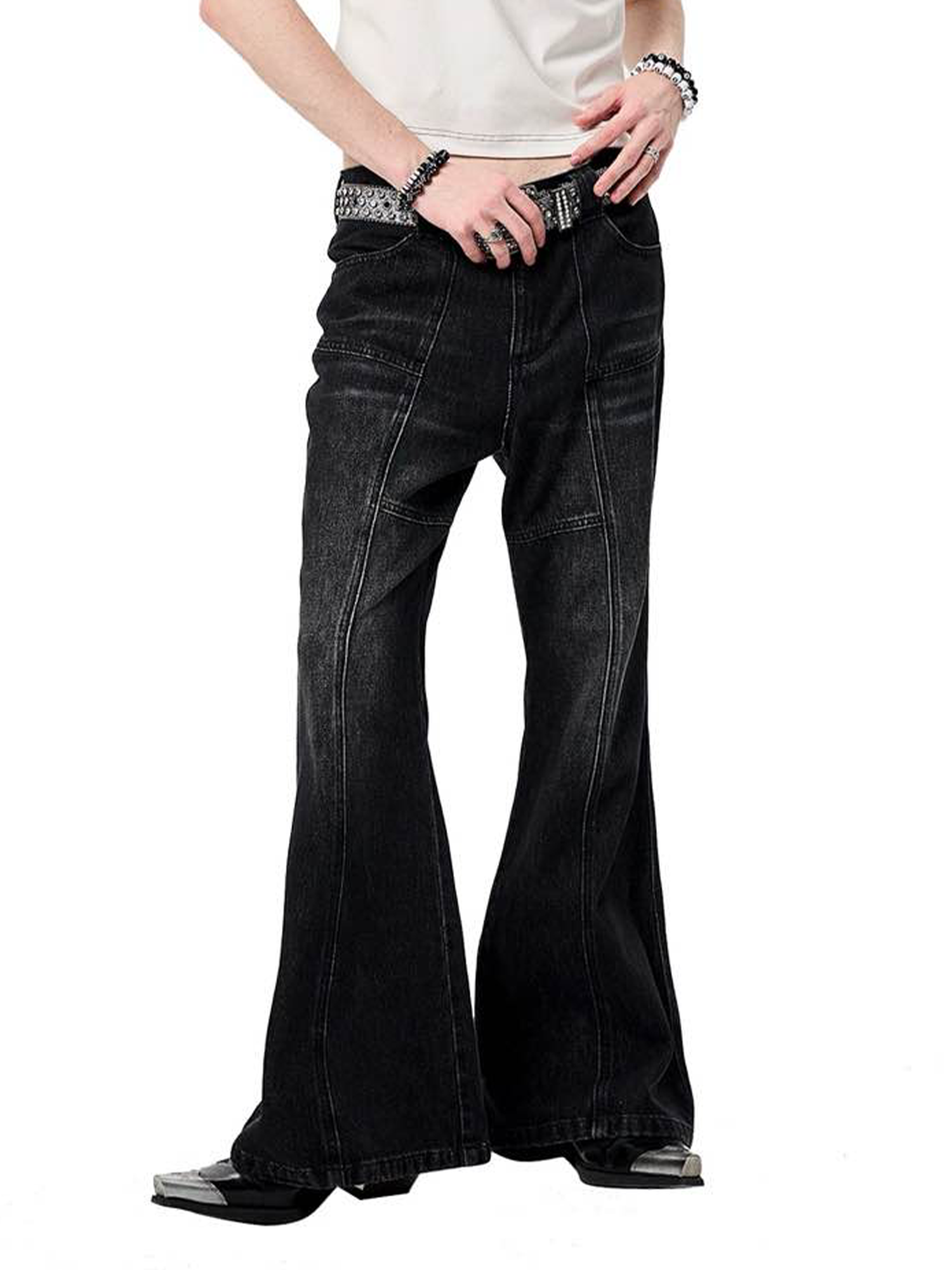 ERISSTOFF Washed Lace-Up Flared Jeans