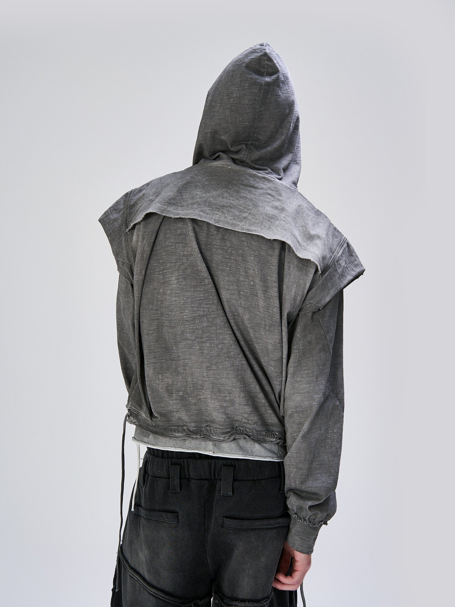 FLYERRER Distressed Layered Drawstring Hooded Jacket, premium urban and streetwear designers apparel on PROJECTISR.com, FLYERRER