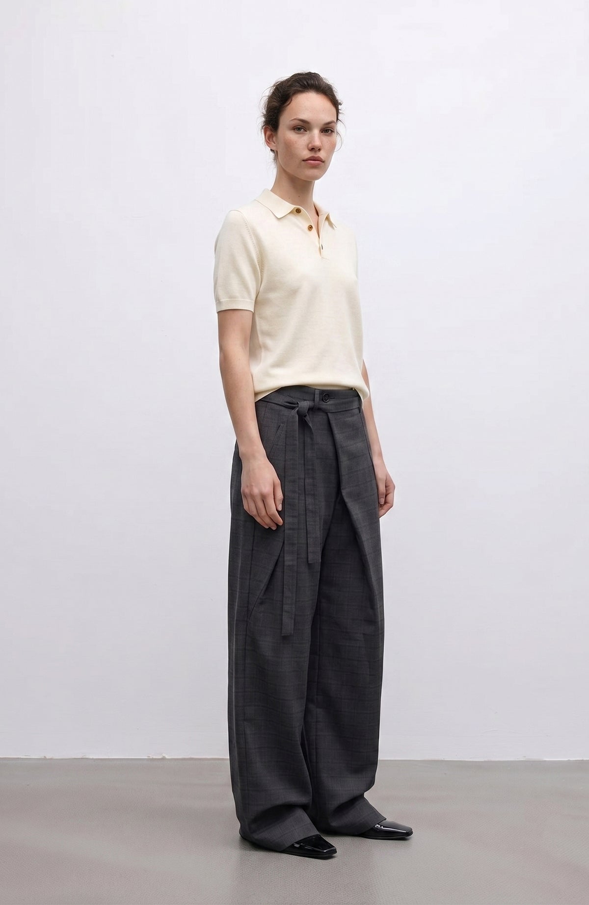 ELETEIZE Deconstructed Asymmetrical Pleated Wide-Leg Trousers