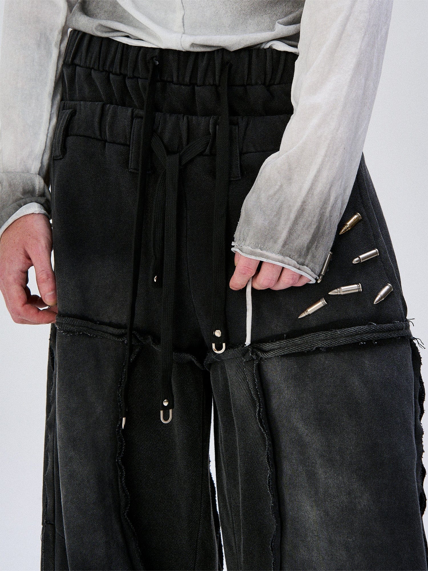 FLYERRER Washed Double-Waist Bullet Rivet Baggy Sweatpants, premium urban and streetwear designers apparel on PROJECTISR.com, FLYERRER