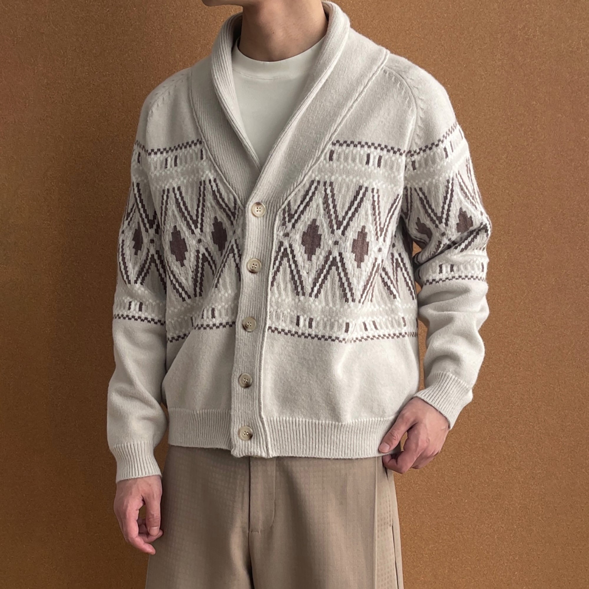 OKAYTHXBYE Fair Isle Shawl Collar Cardigan