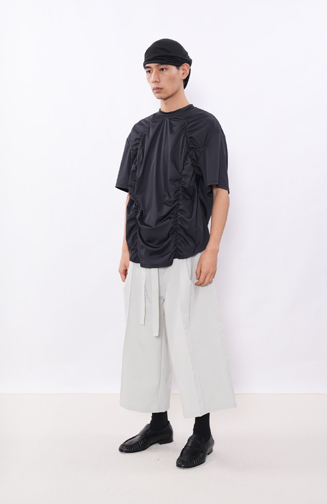 7440 37 1 Bubble-Texture Pleated Cropped Pants, premium urban and streetwear designers apparel on PROJECTISR.com, 7440 37 1