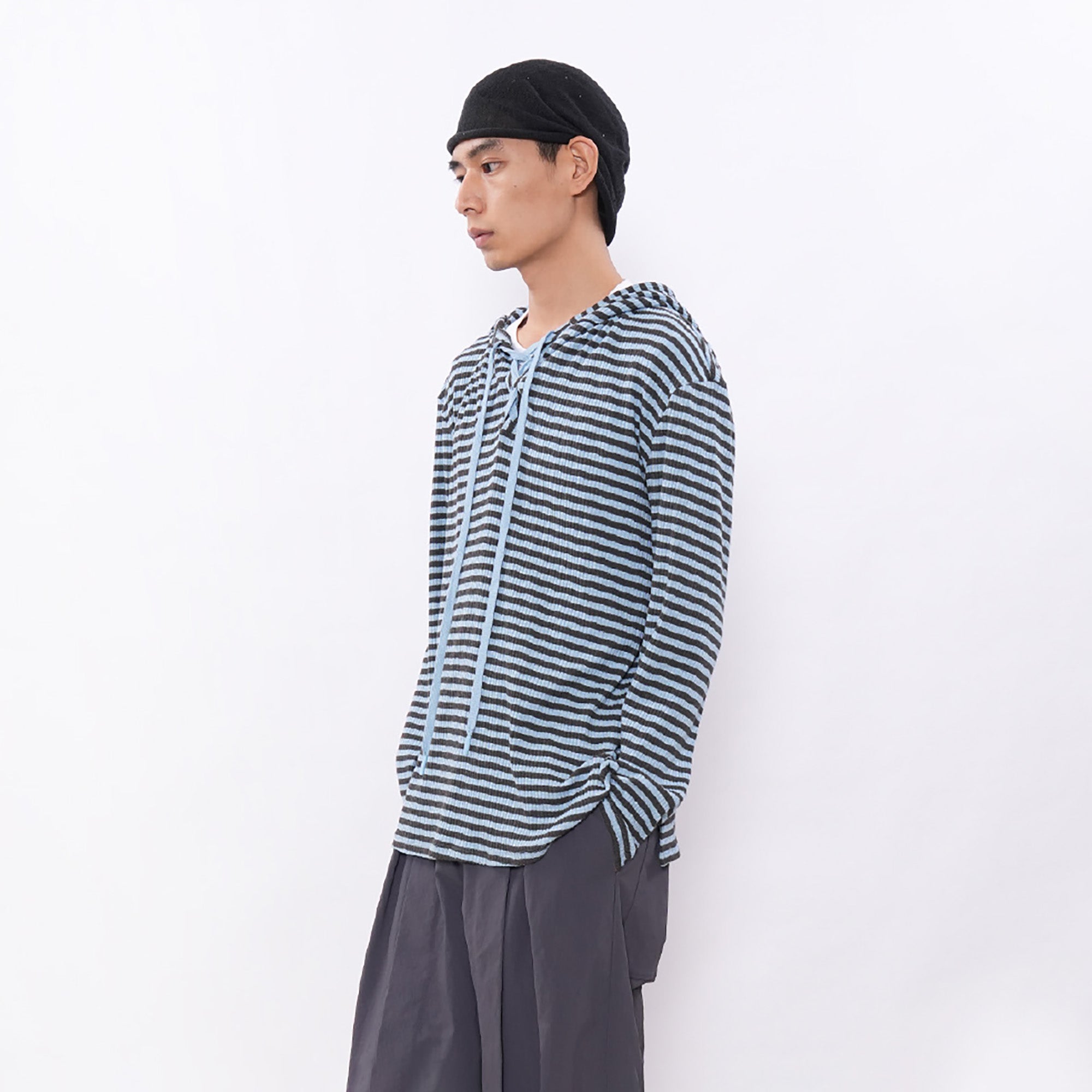 7440 37 1 Striped Lace-Up Hoodie Tee, premium urban and streetwear designers apparel on PROJECTISR.com, 7440 37 1