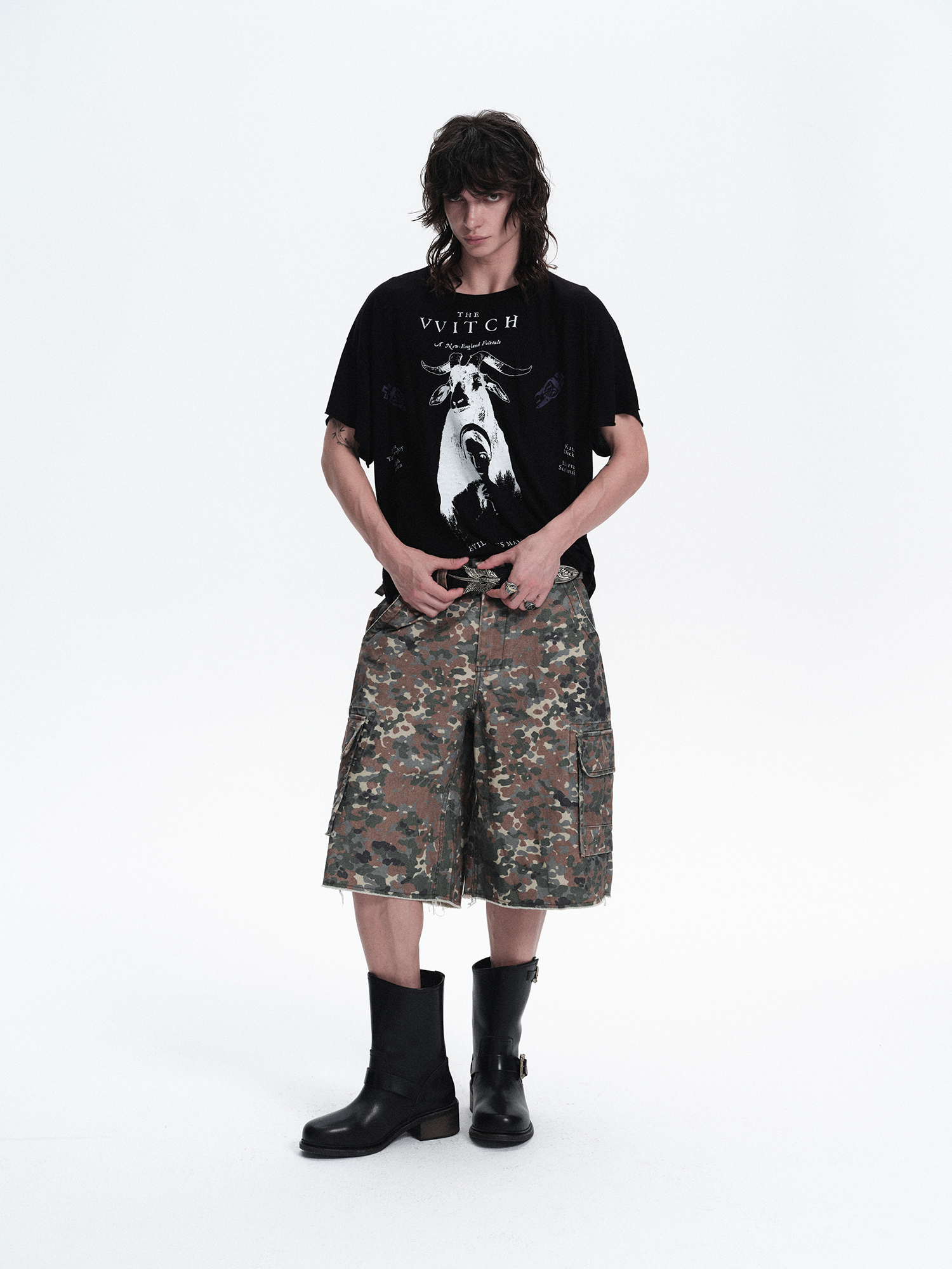 RICHILL Washed Camo Cargo Shorts