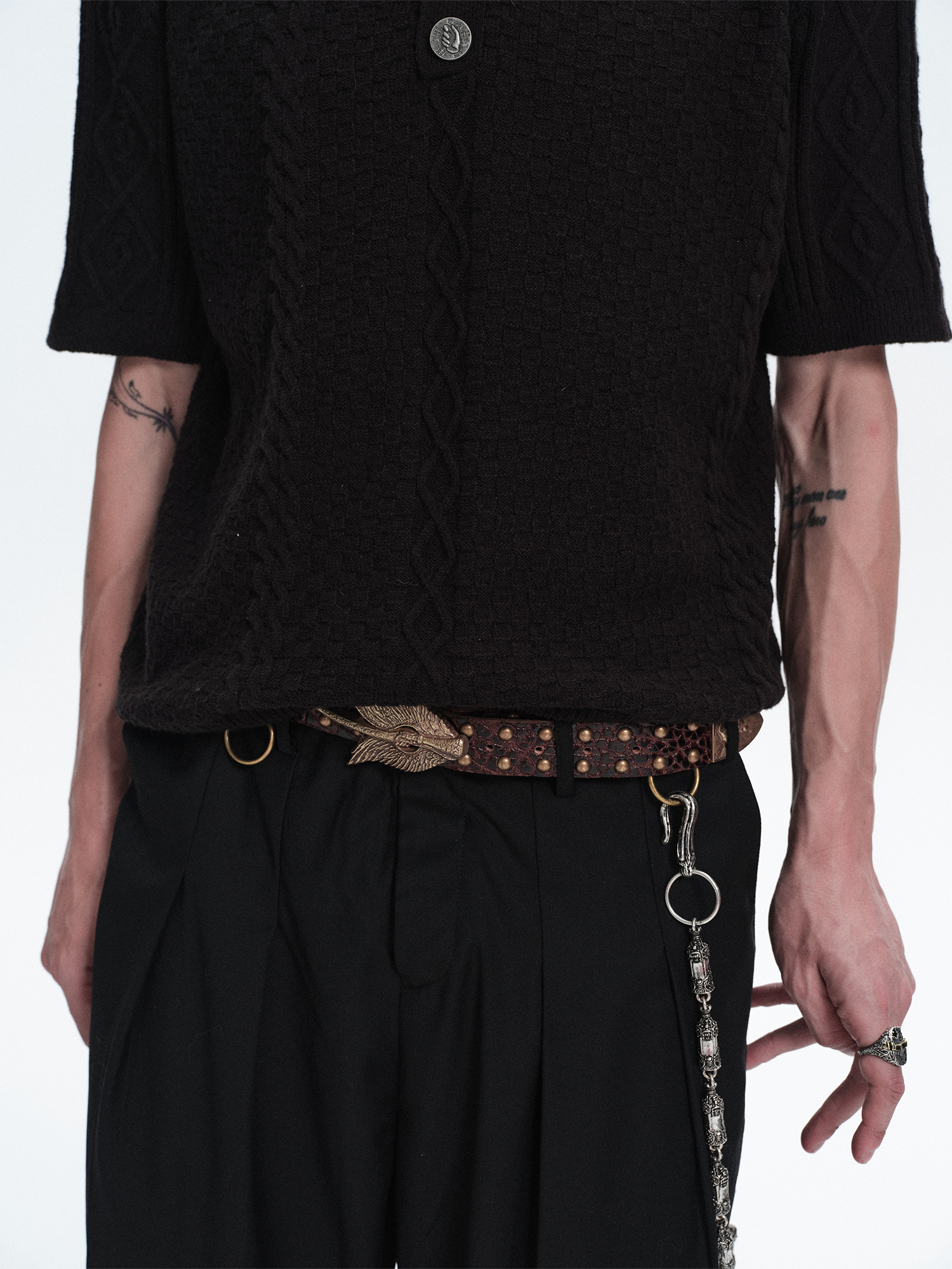 RICHILL Bronze Wing Emblem Cracked Leather Belt