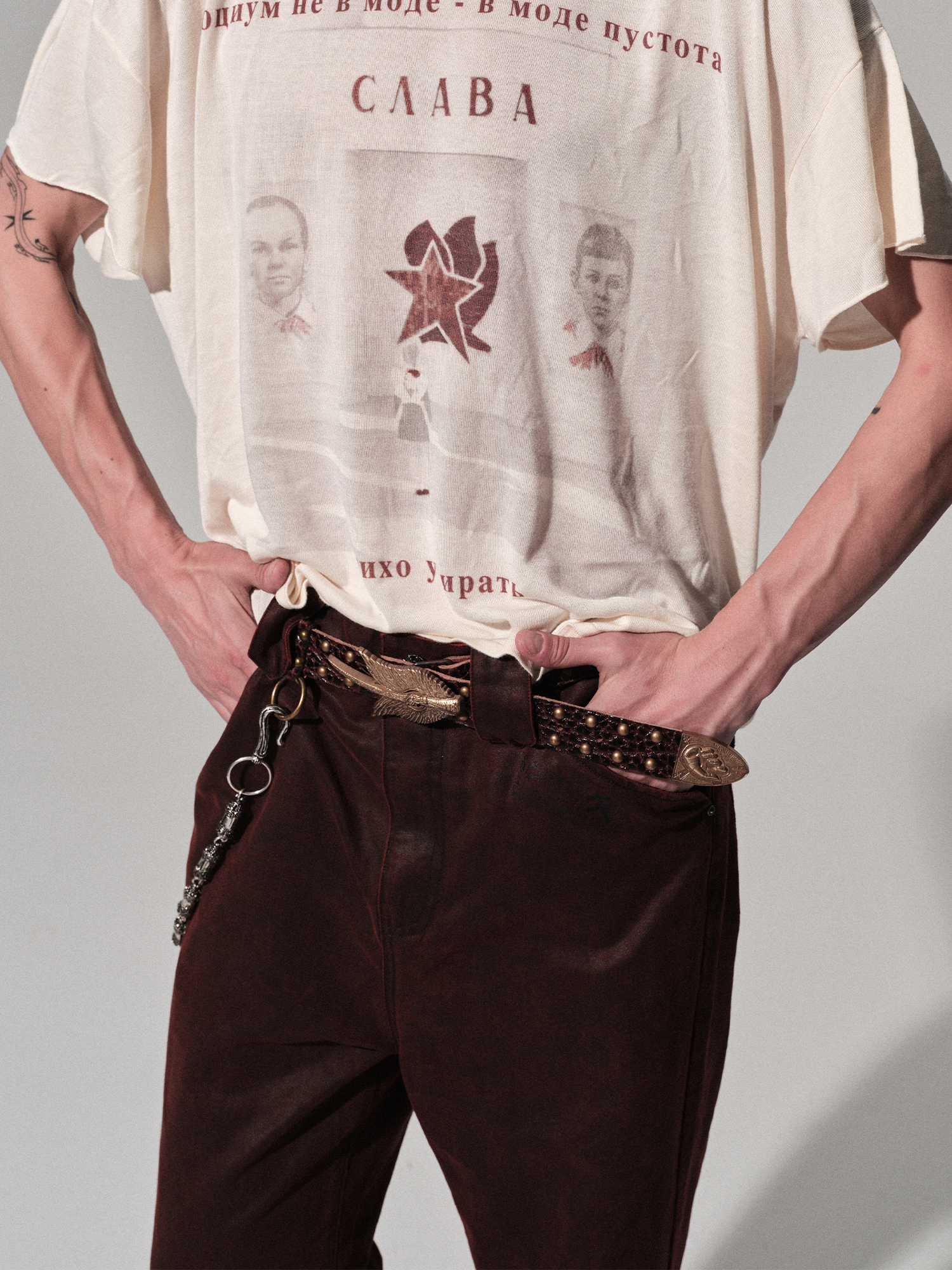 RICHILL Bronze Wing Emblem Cracked Leather Belt