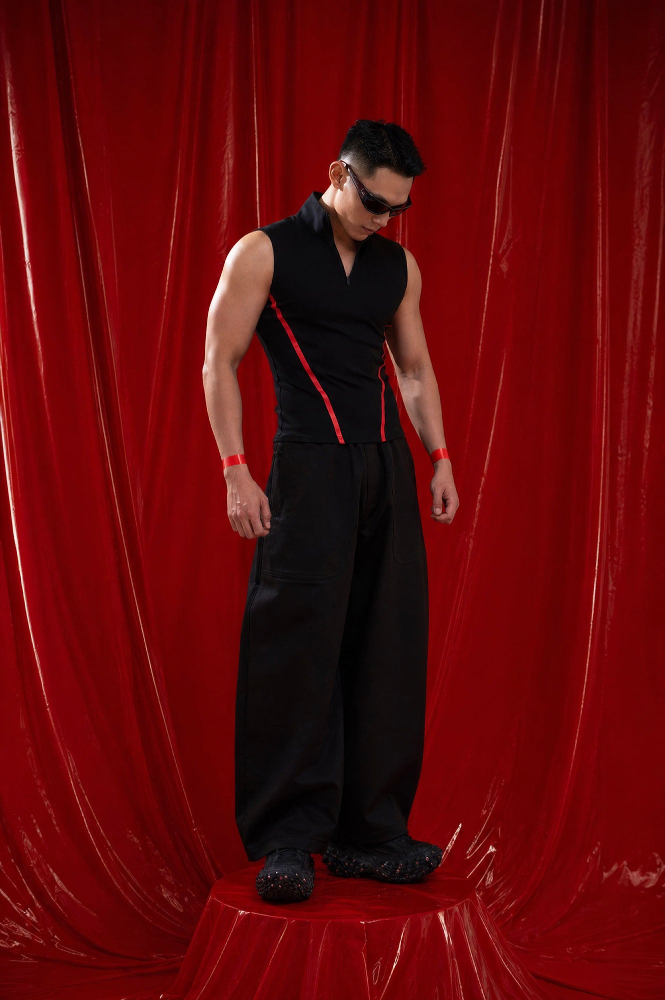 CLP Contrast Striped Half-Zip Slim Vest, premium urban and streetwear designers apparel on PROJECTISR.com, CLP
