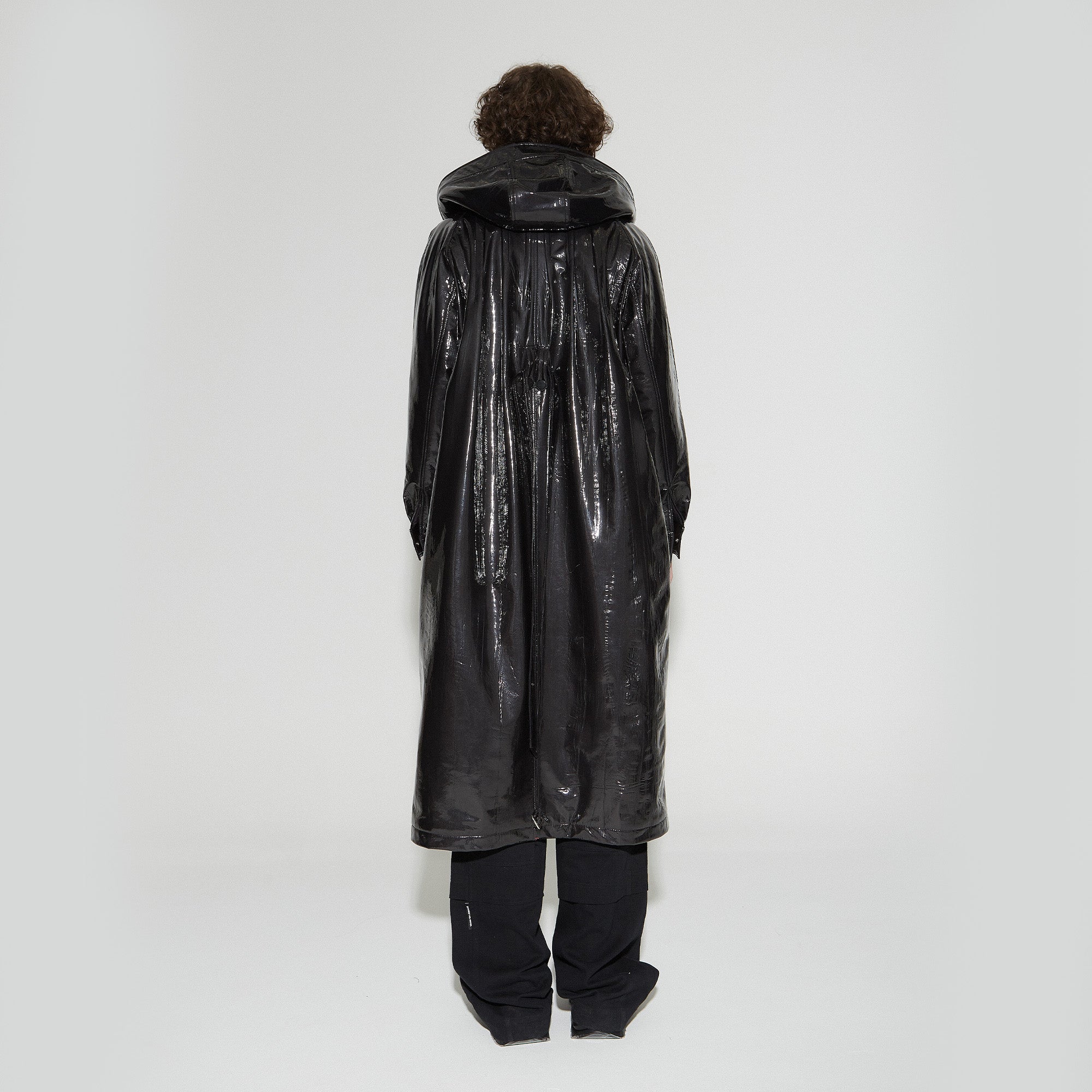 VANN VALRENCE Glossy Belted Hooded Padded Long Coat