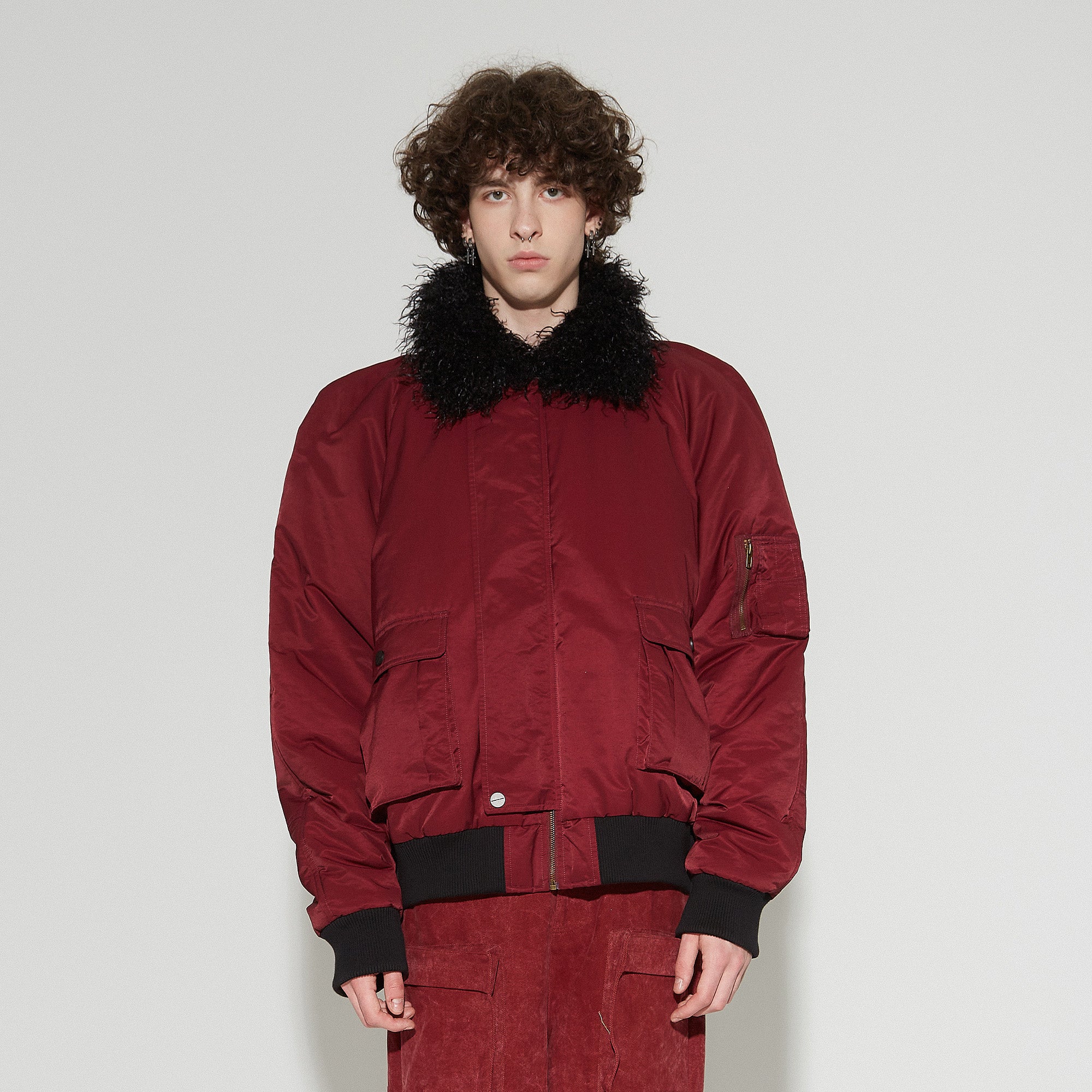 VANN VALRENCE Faux-Fur Collar Puffer Bomber Jacket