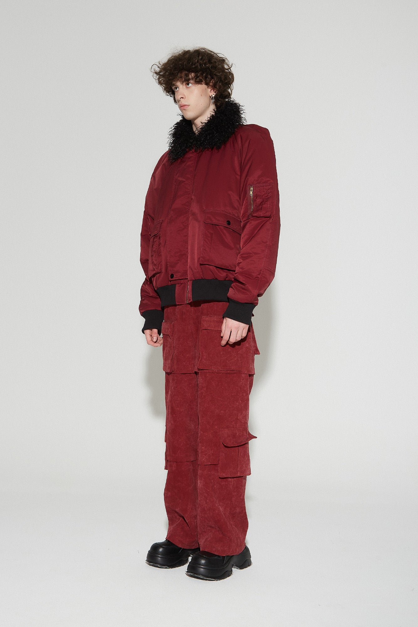 VANN VALRENCE Faux-Fur Collar Puffer Bomber Jacket