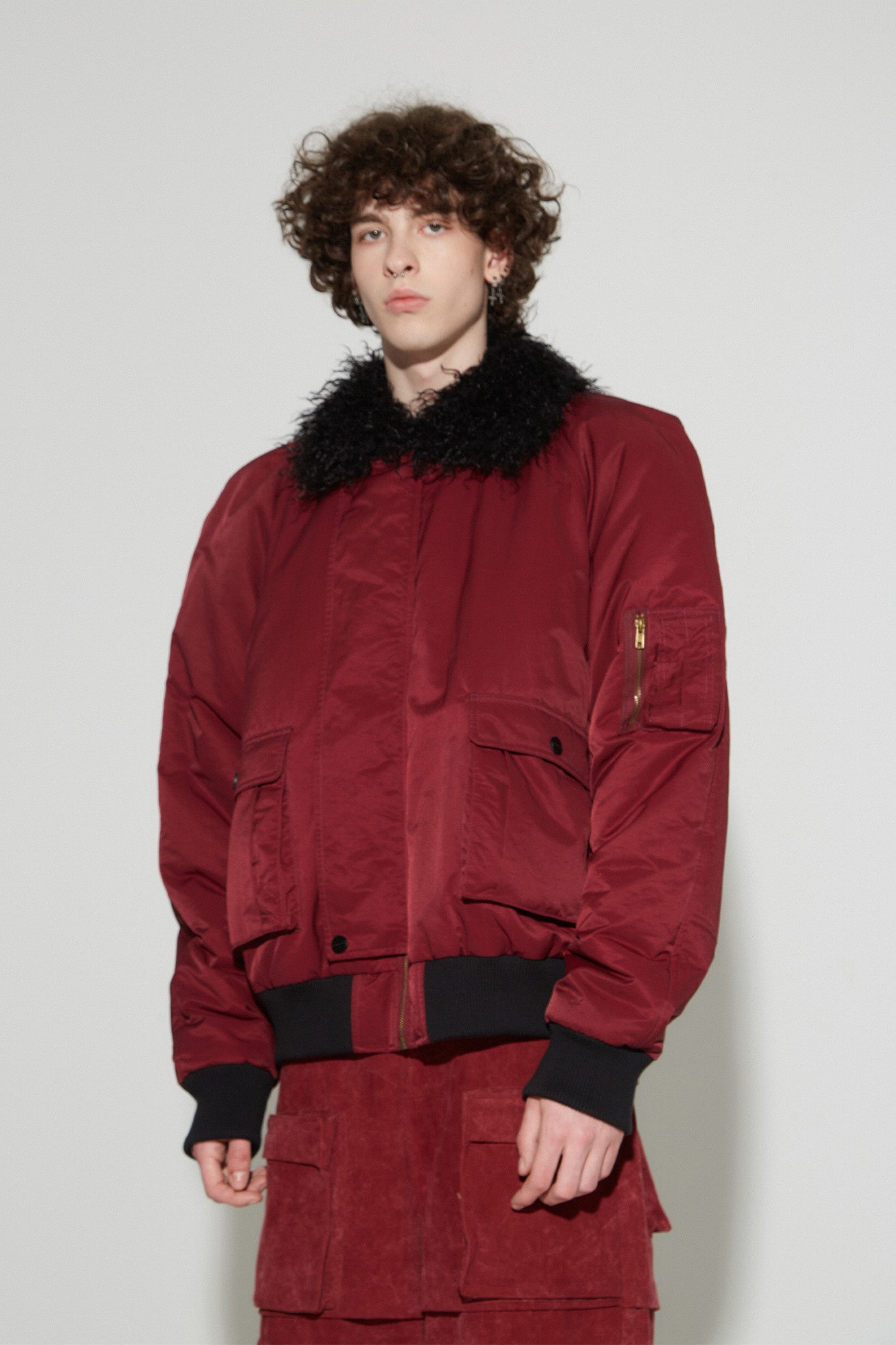 VANN VALRENCE Faux-Fur Collar Puffer Bomber Jacket
