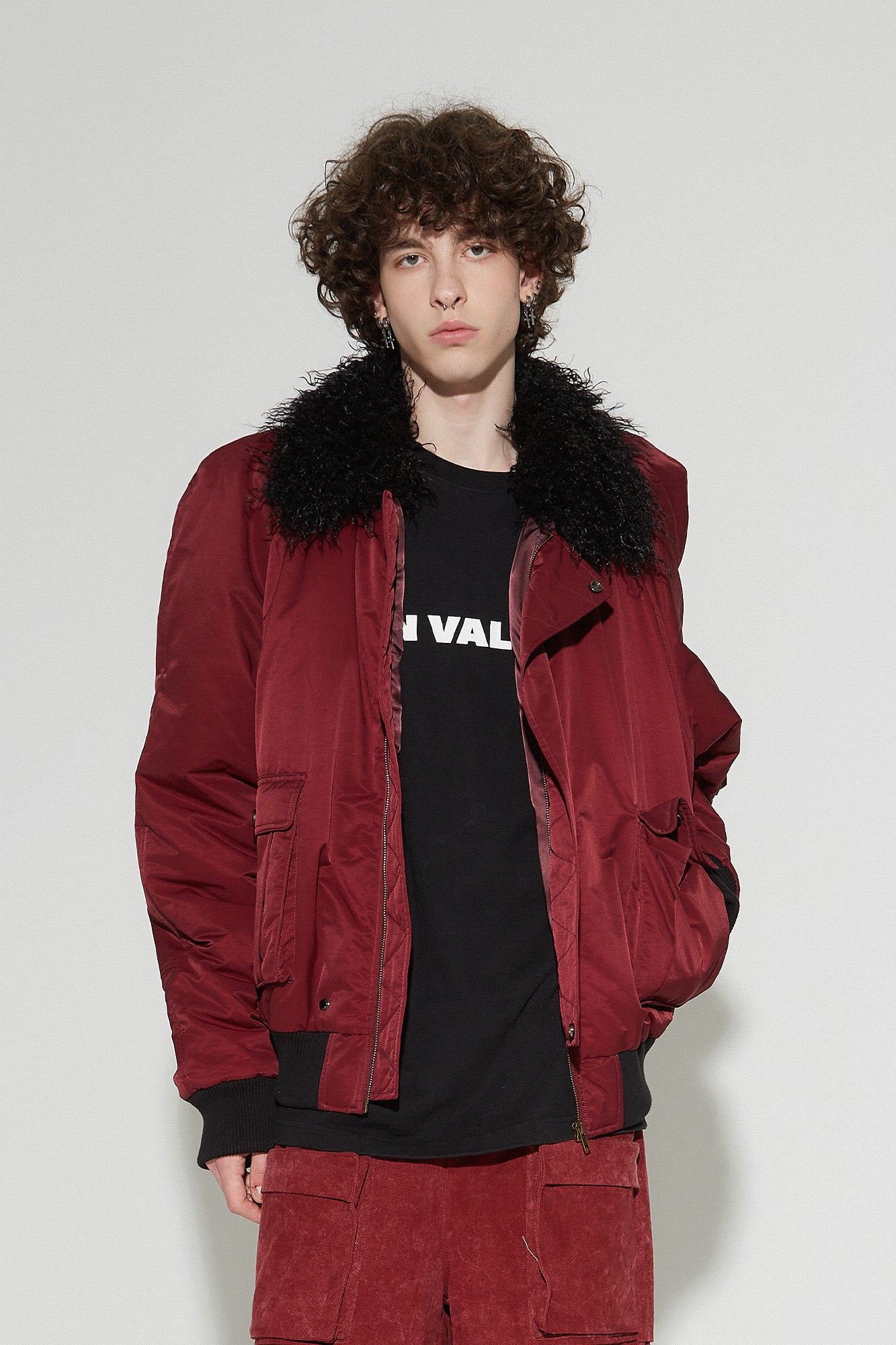 VANN VALRENCE Faux-Fur Collar Puffer Bomber Jacket