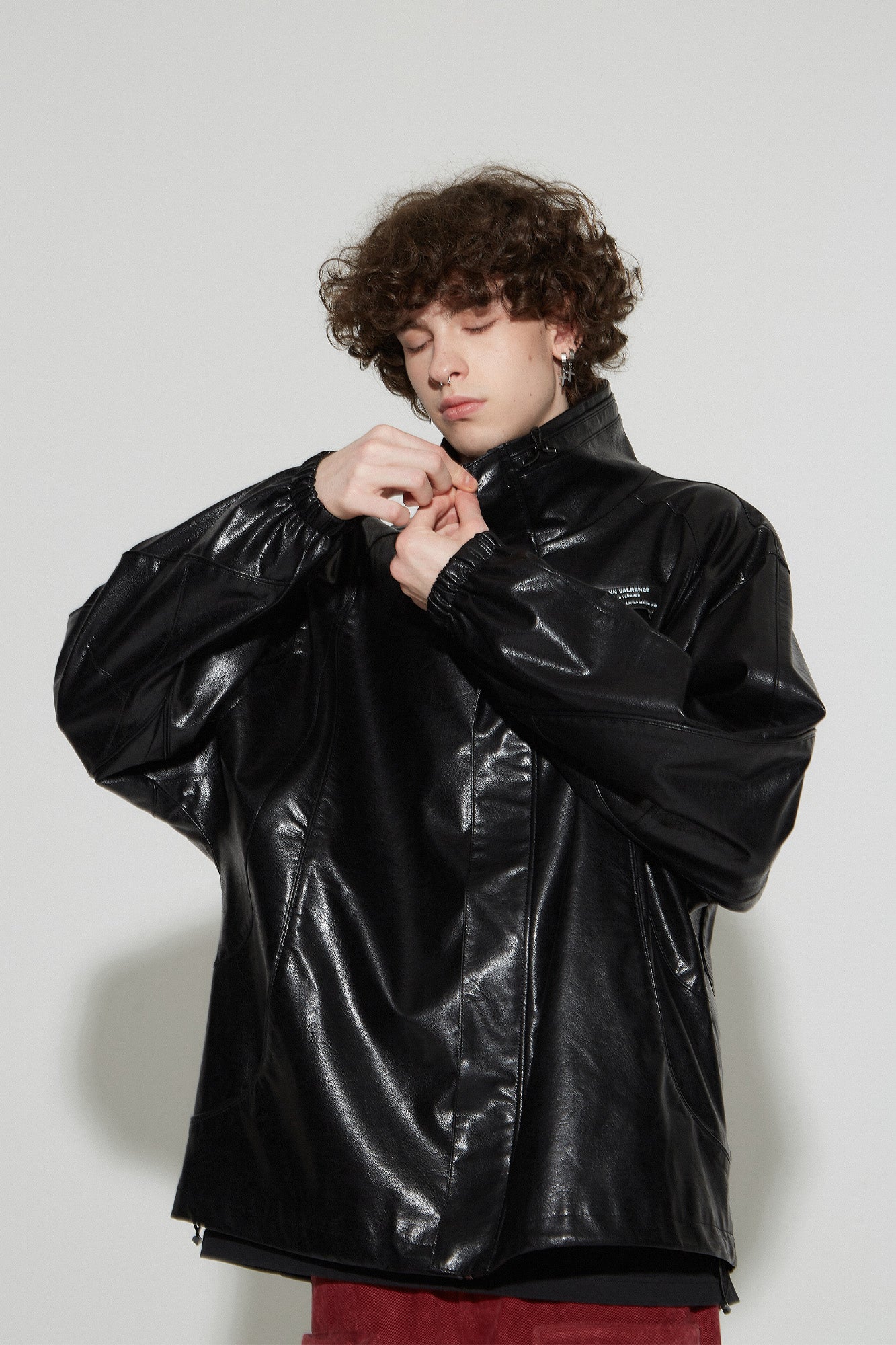 VANN VALRENCE Retro Glossy Faux Leather Jacket
