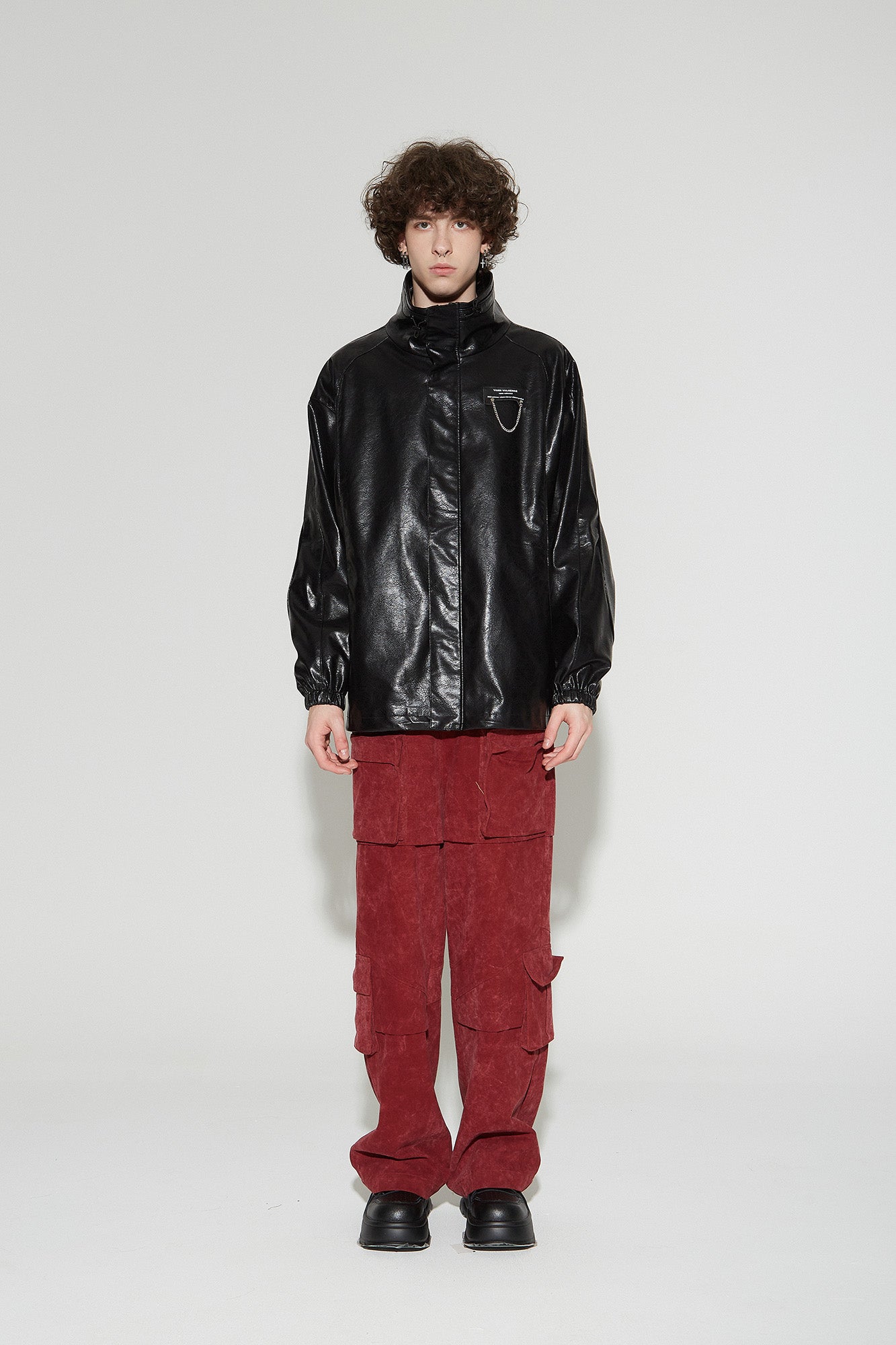 VANN VALRENCE Retro Glossy Faux Leather Jacket