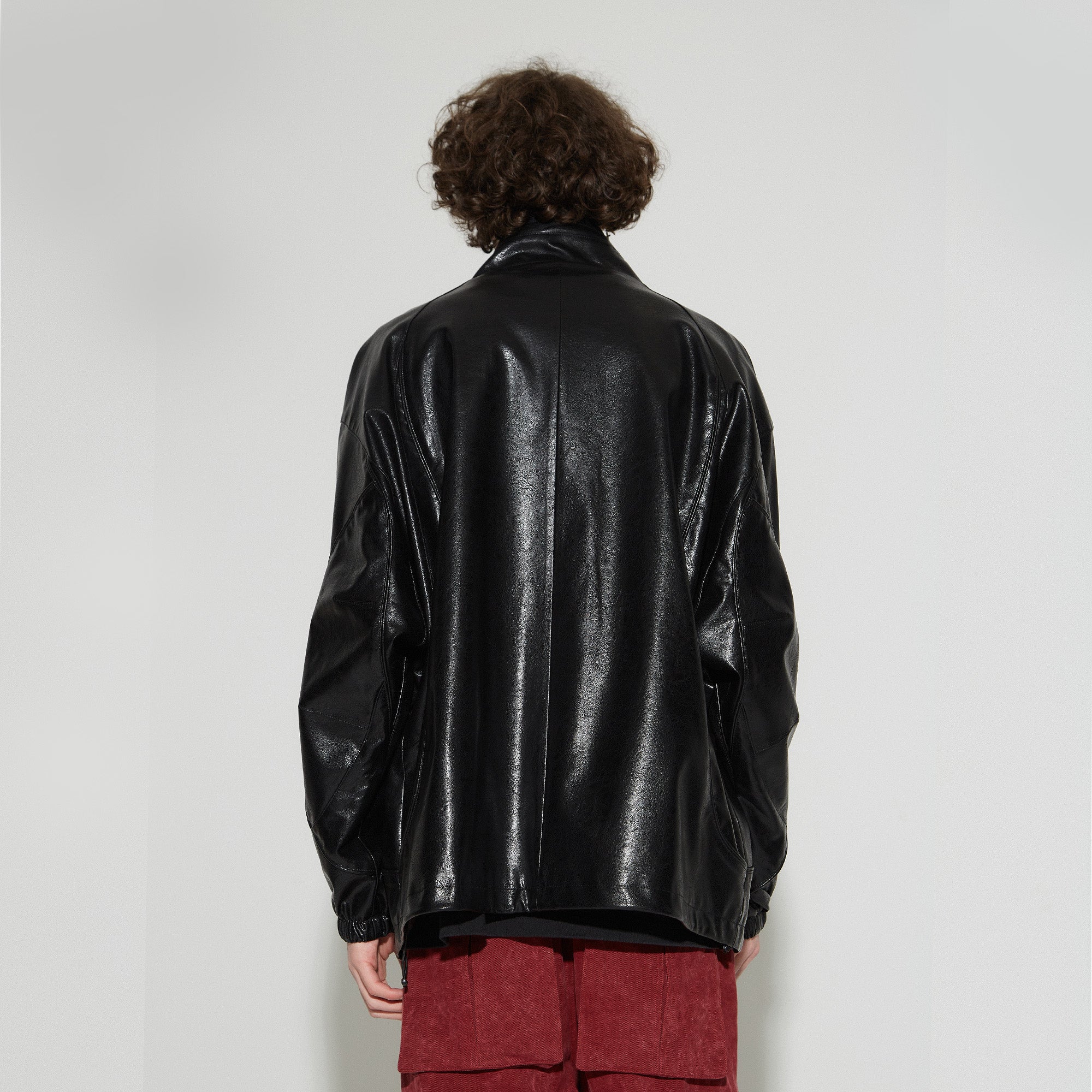 VANN VALRENCE Retro Glossy Faux Leather Jacket