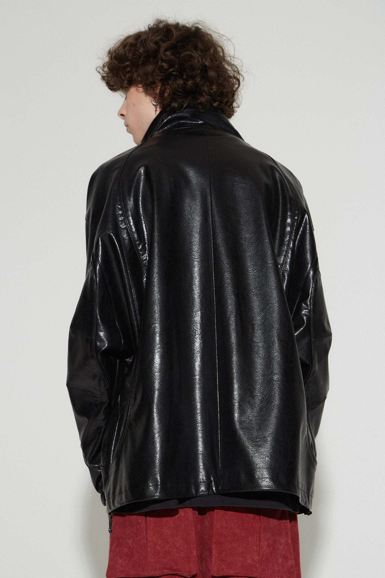 VANN VALRENCE Retro Glossy Faux Leather Jacket