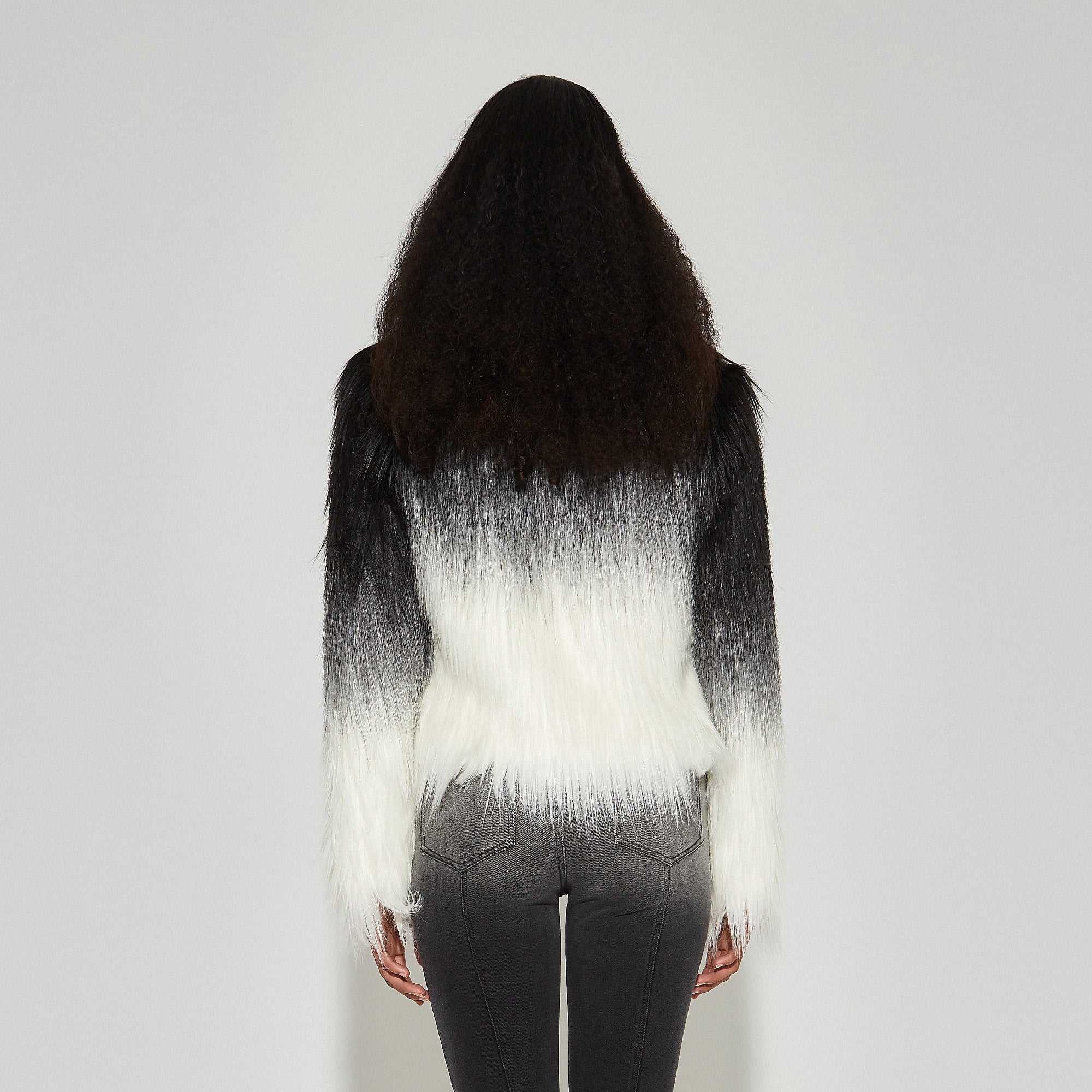 VANN VALRENCE Ombre V-Neck Faux Fur Jacket