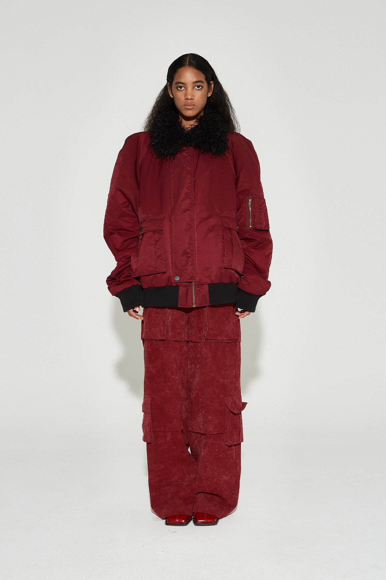 VANN VALRENCE Faux-Fur Collar Puffer Bomber Jacket