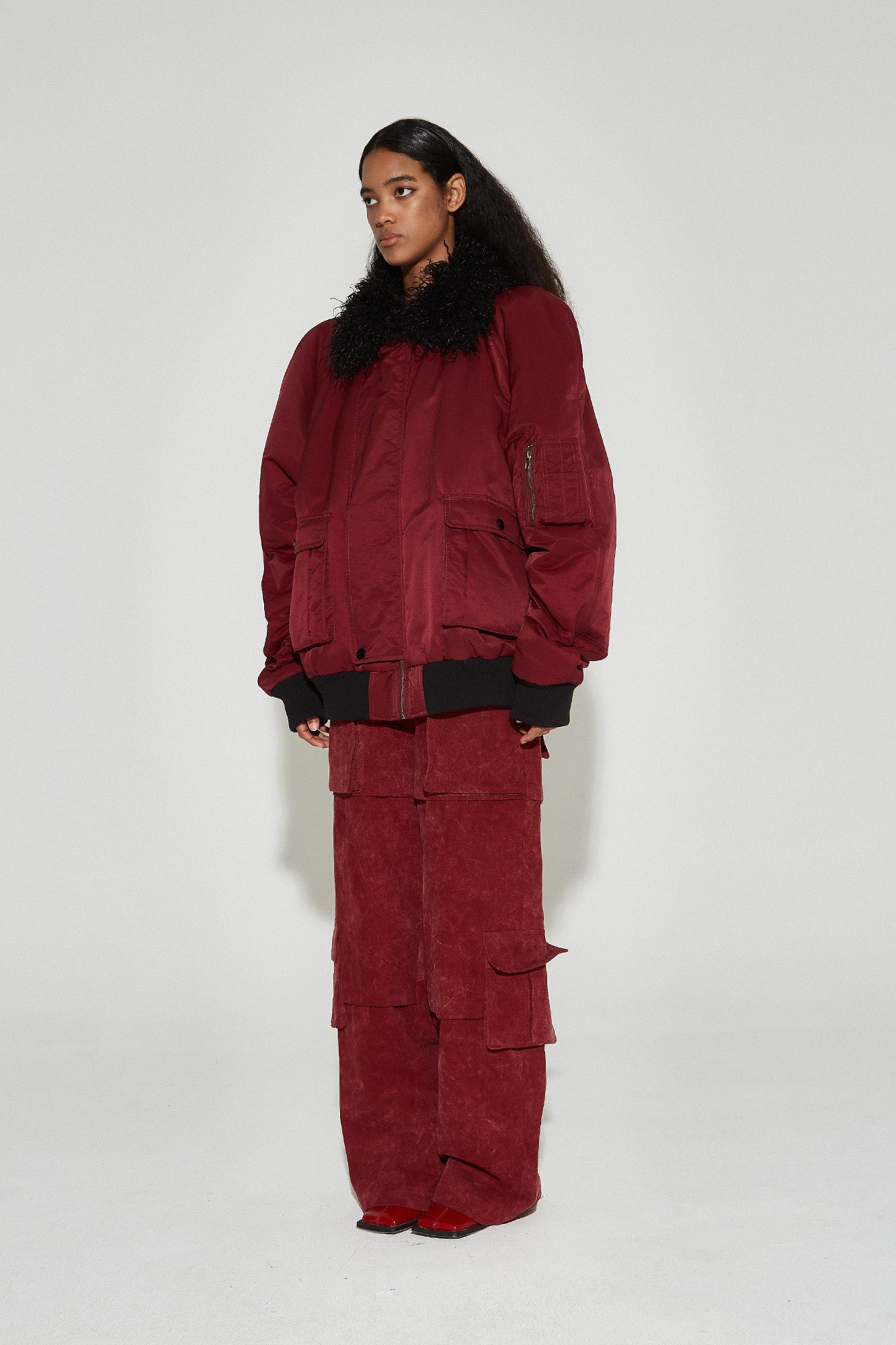 VANN VALRENCE Faux-Fur Collar Puffer Bomber Jacket