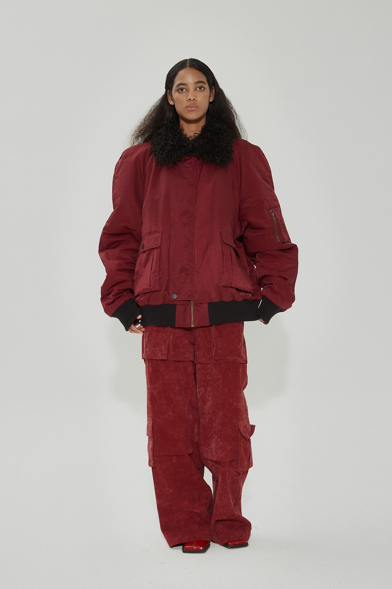 VANN VALRENCE Faux-Fur Collar Puffer Bomber Jacket