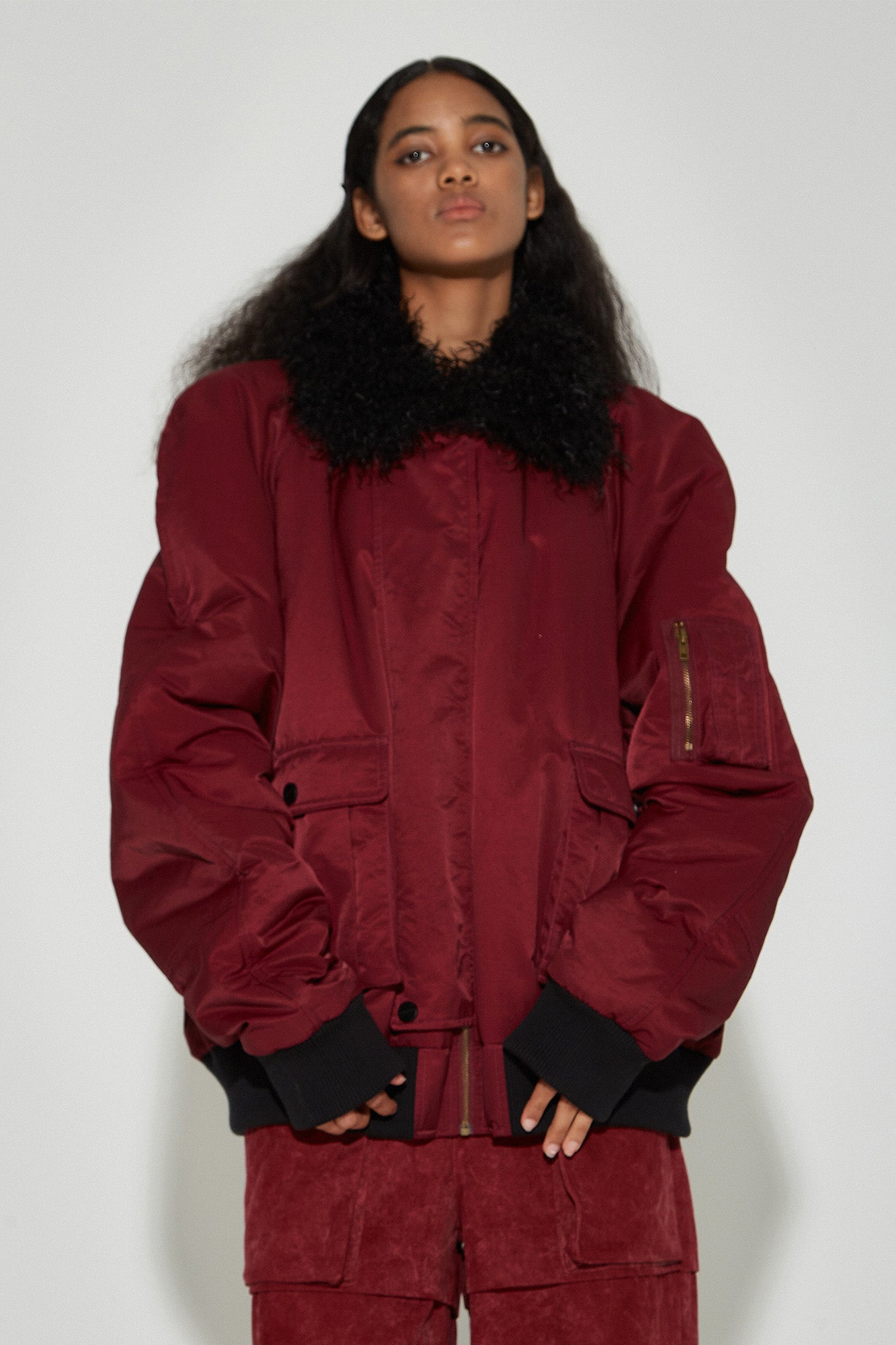 VANN VALRENCE Faux-Fur Collar Puffer Bomber Jacket