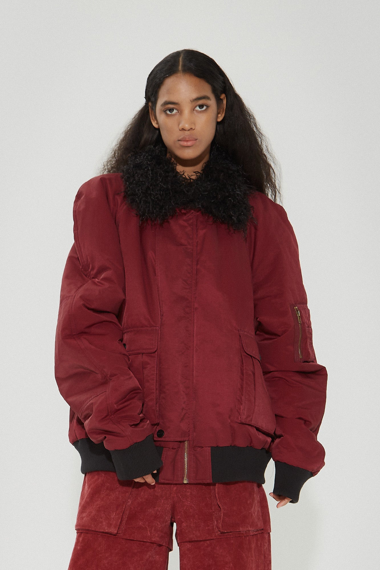 VANN VALRENCE Faux-Fur Collar Puffer Bomber Jacket