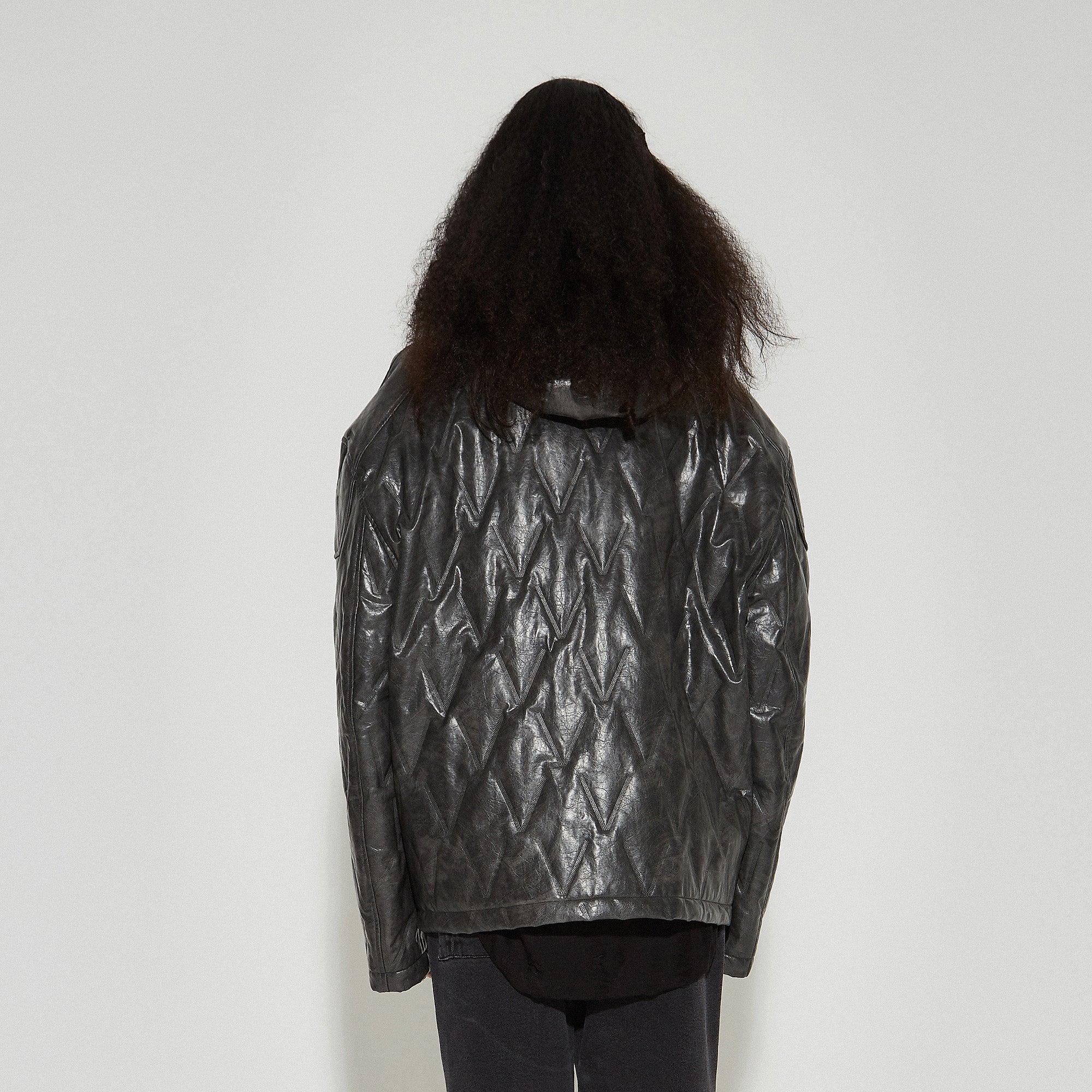 VANN VALRENCE Diamond-Embossed Faux Leather Hooded Puffer