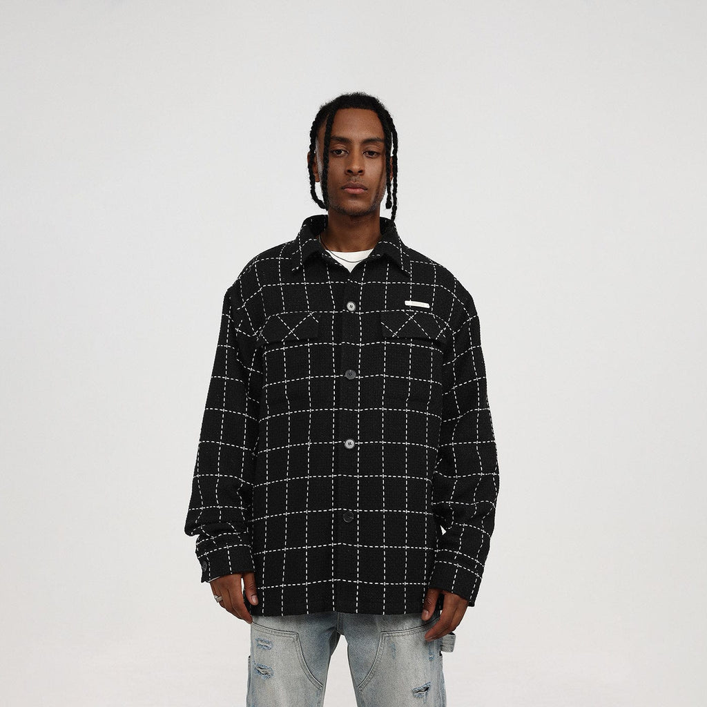 BONELESS Contrast Waffle Plaid Jacket, premium urban and streetwear designers apparel on PROJECTISR.com, BONELESS