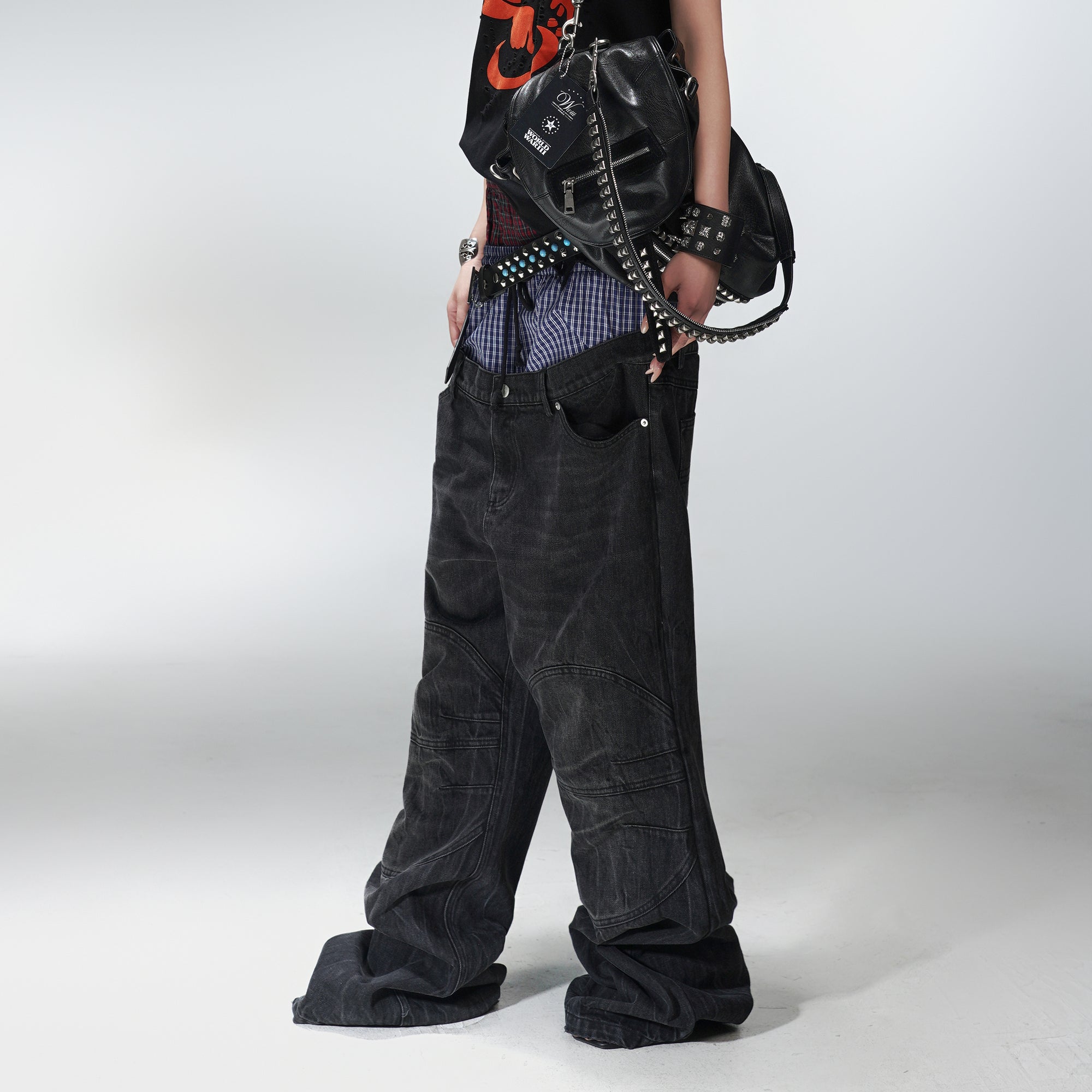 PCCVISION Double-Waist Washed Baggy Jeans