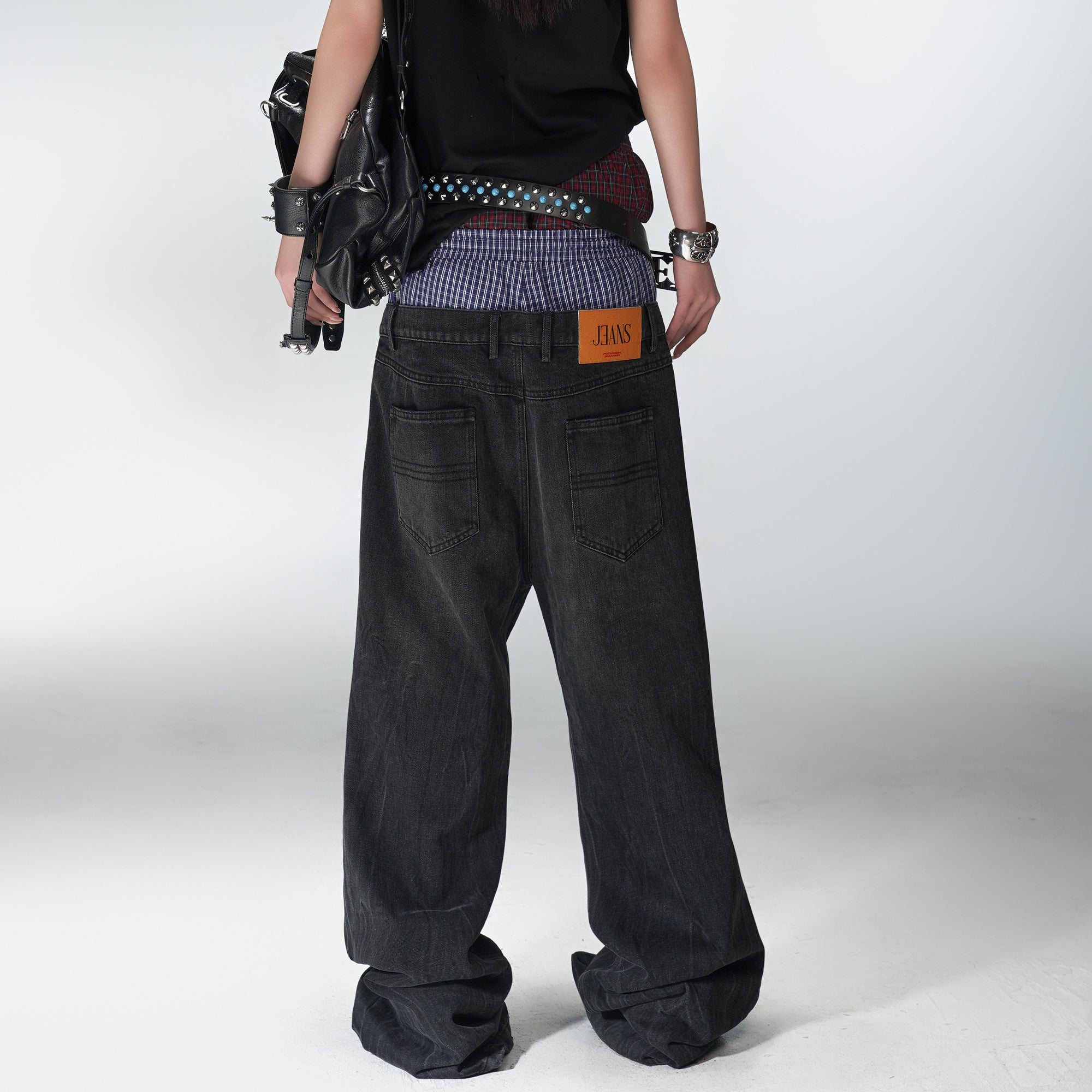 PCCVISION Double-Waist Washed Baggy Jeans