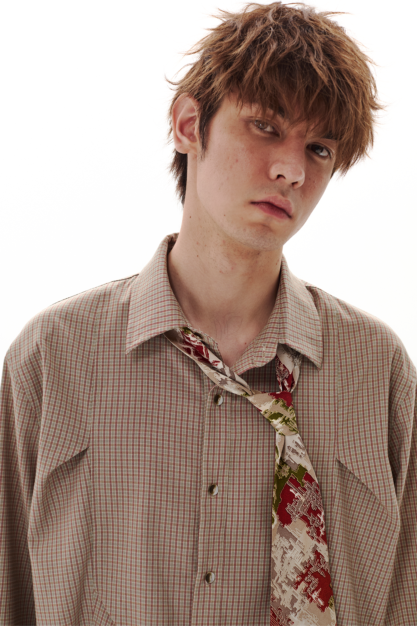 PASET Retro Plaid Tuck Detail Shirt
