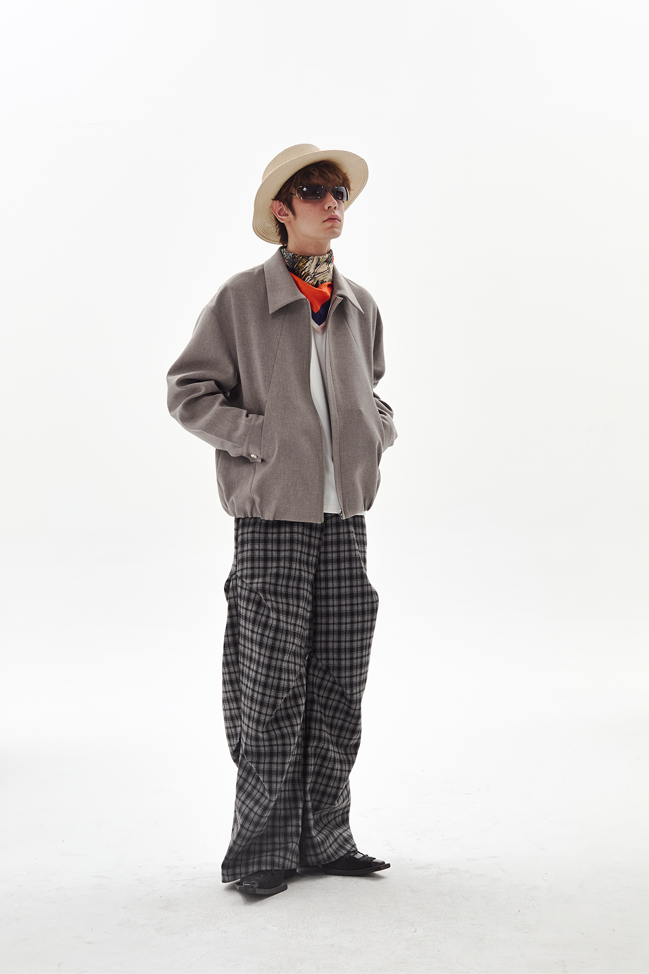 PASET Retro Plaid Folded Straight-Leg Trousers