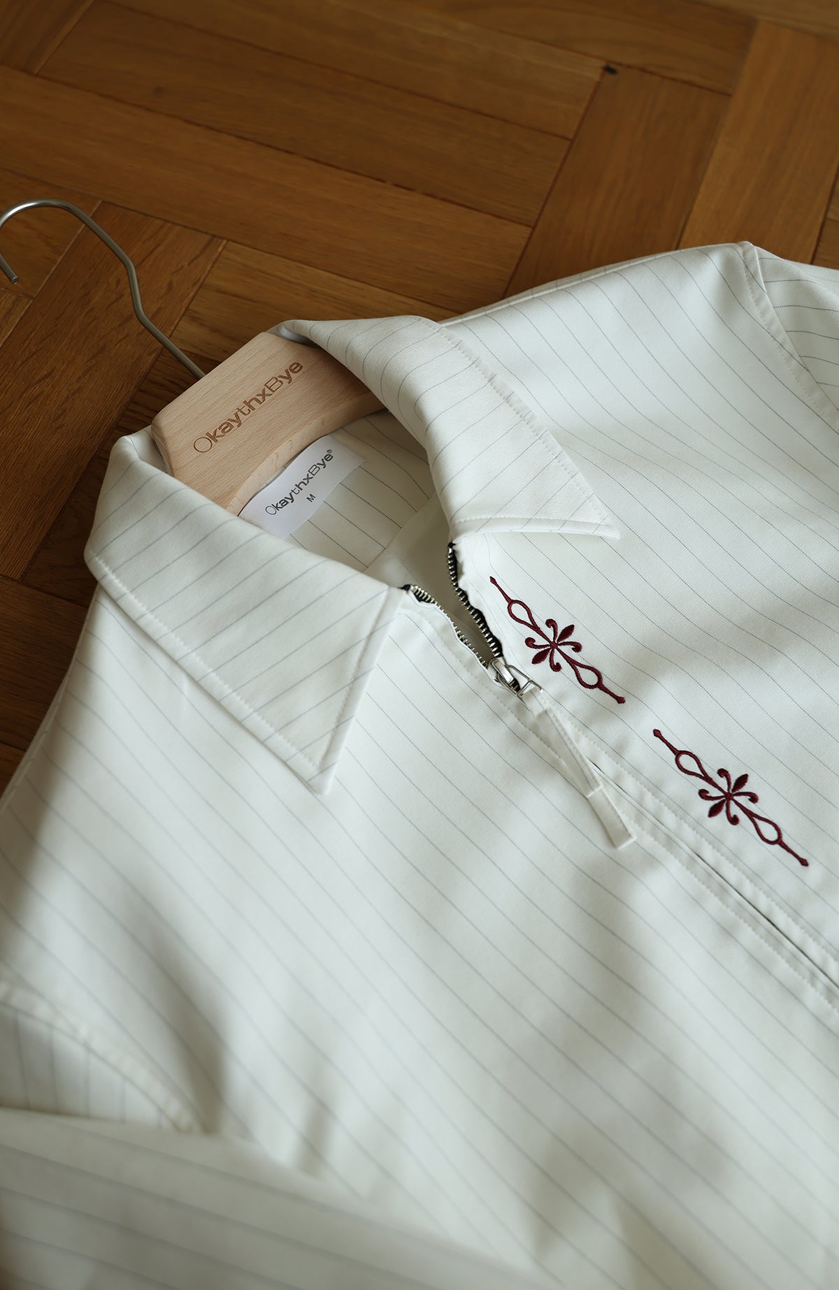OKAYTHXBYE Cross-Stitch Embroidered Contrast Button Lapel Zip Jacket